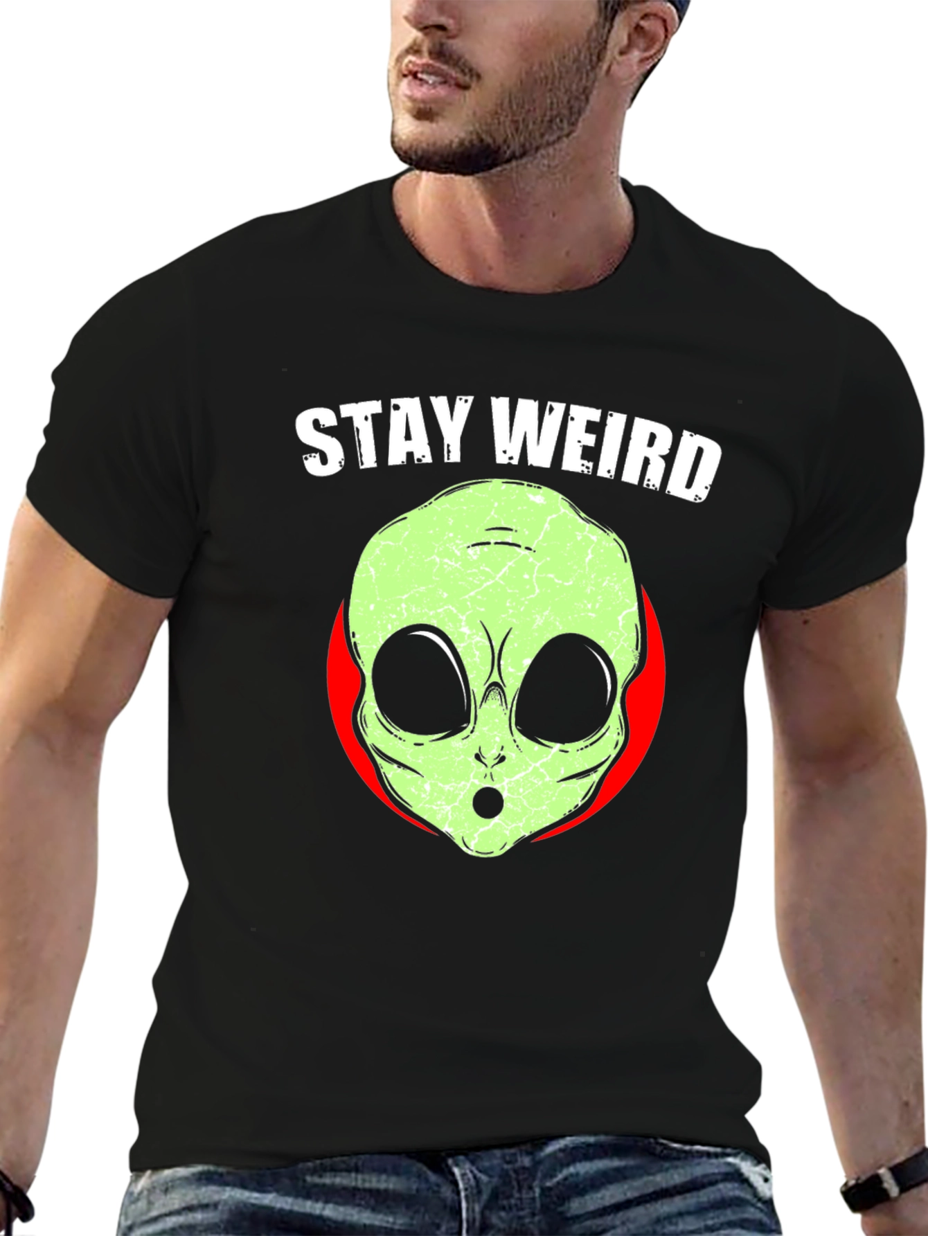 Black Stay Weird Alien Graphic Print Tee view 6