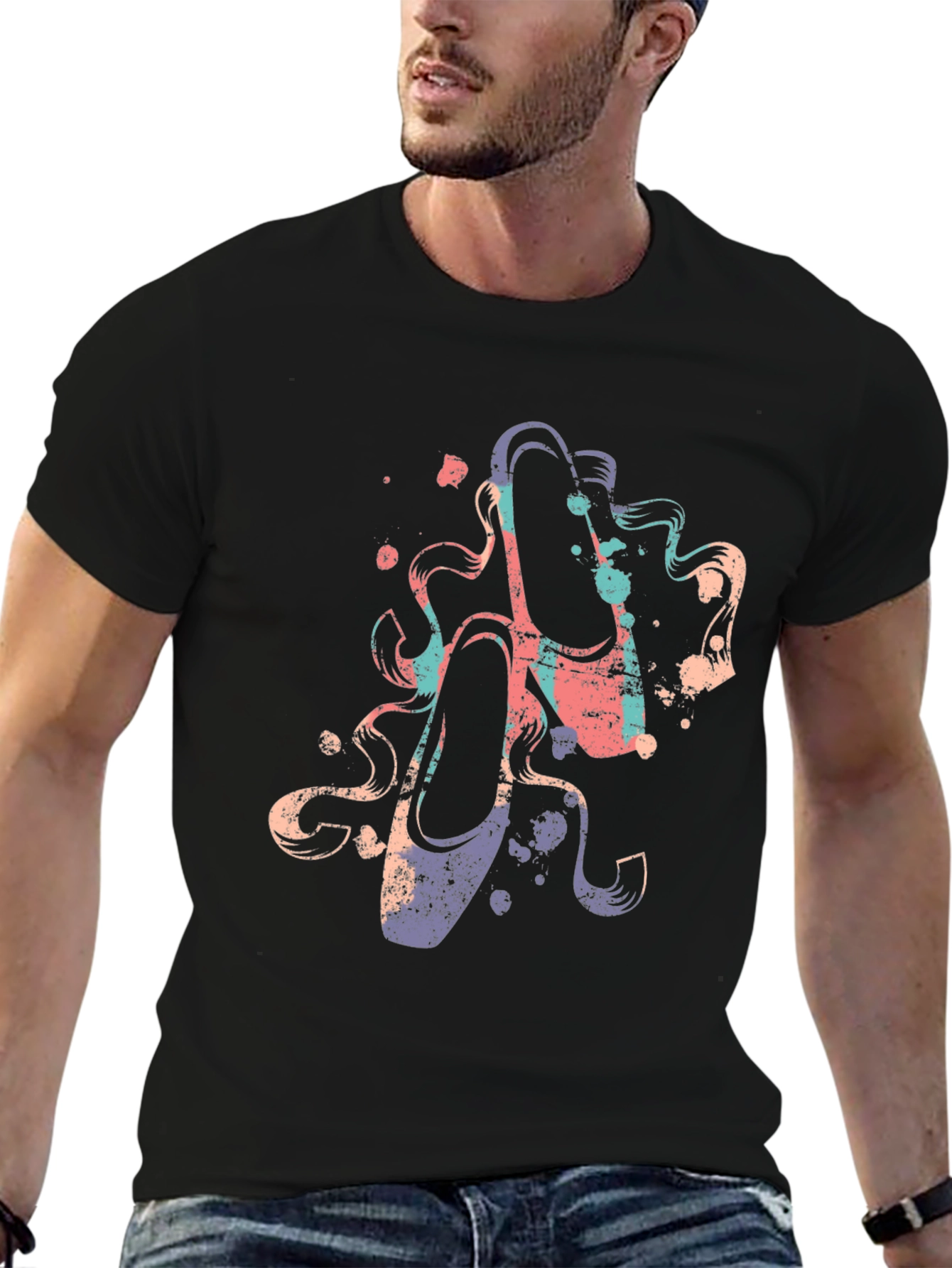 Black Ballet Shoe Graphic Tee - Artsy Black T-Shirt view 6