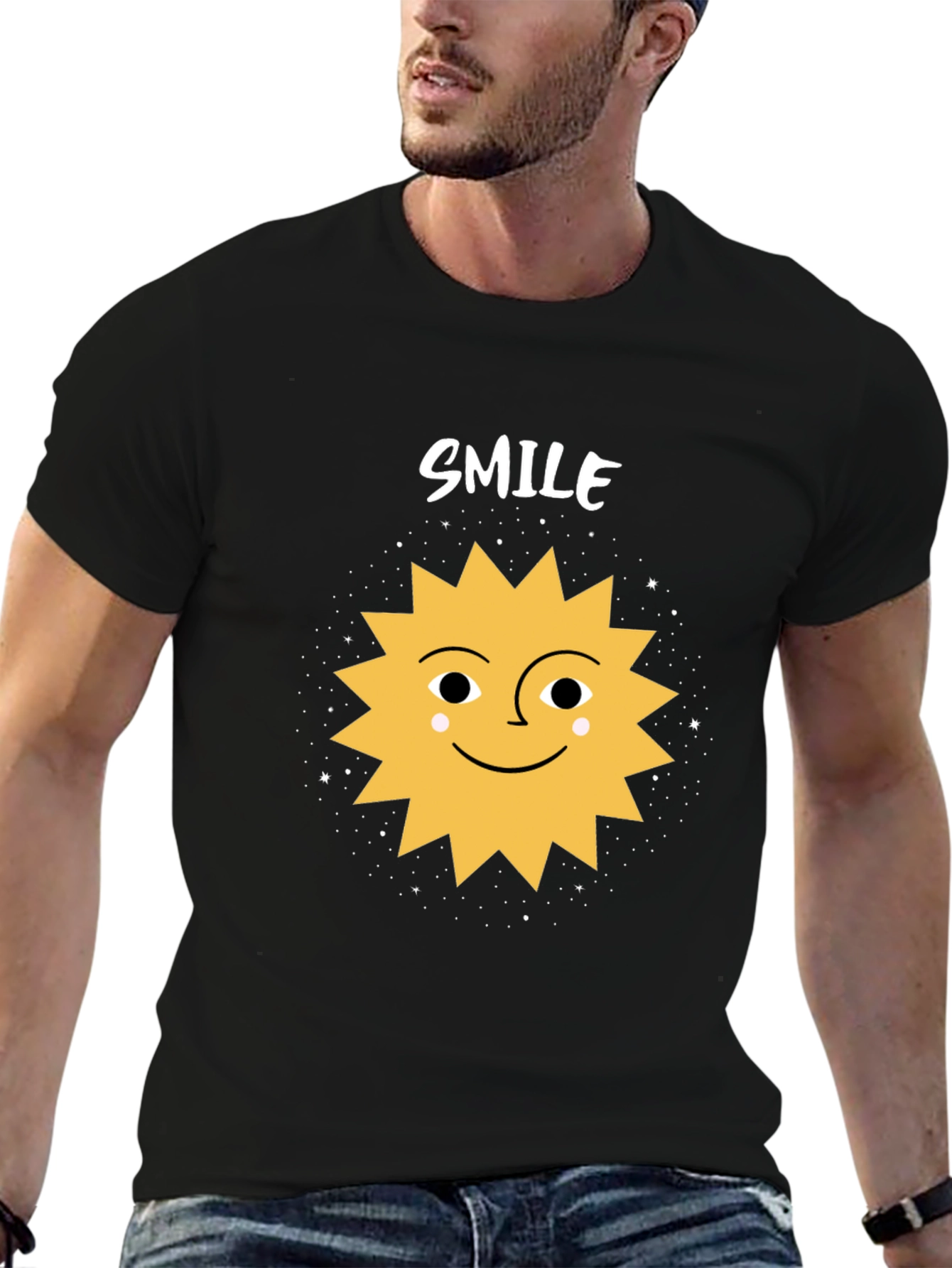 Black Smile Sun Graphic Tee - Black Cotton Blend Shirt view 6
