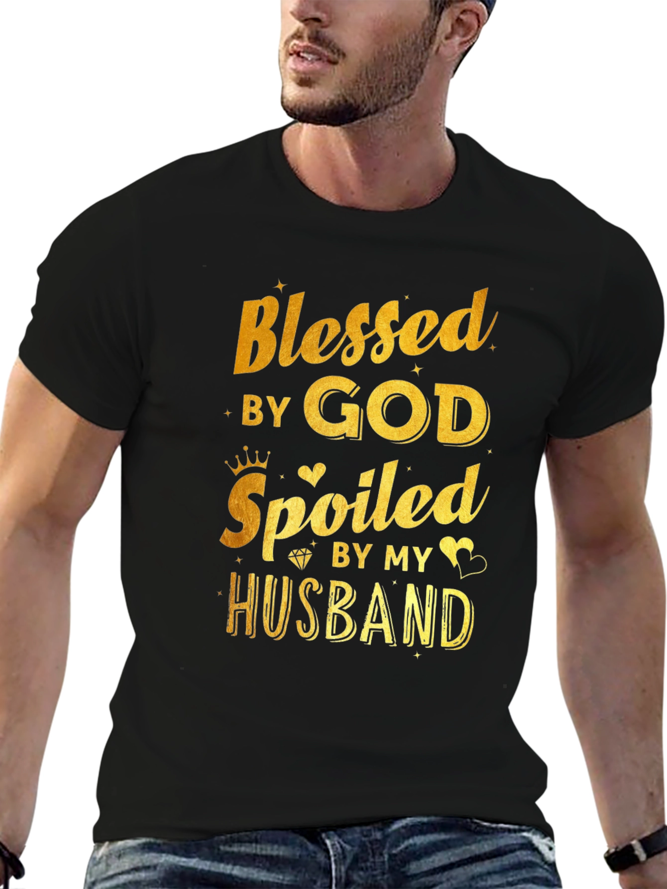 Black Blessed by God Spoiled by Husband Black T-Shirt view 6