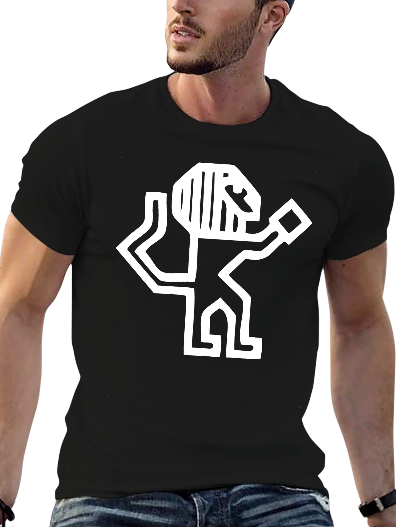 Black Abstract Graphic Tee - Stylish Black Cotton Shirt view 6