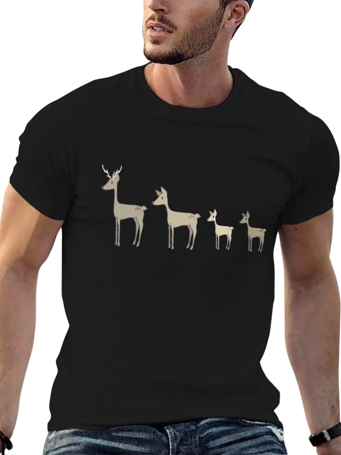 Black Deer Family Graphic T-Shirt - Black view 6