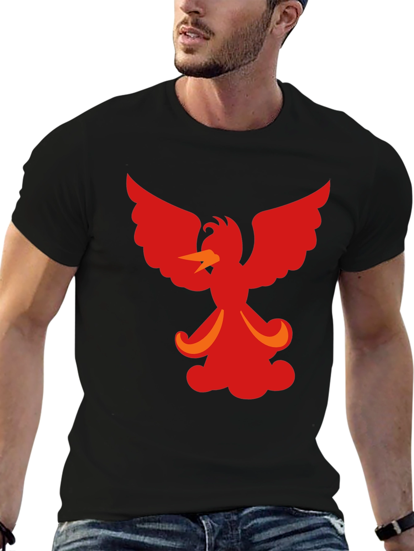 Black Fiery Phoenix Graphic Tee - Black Cotton Blend view 6