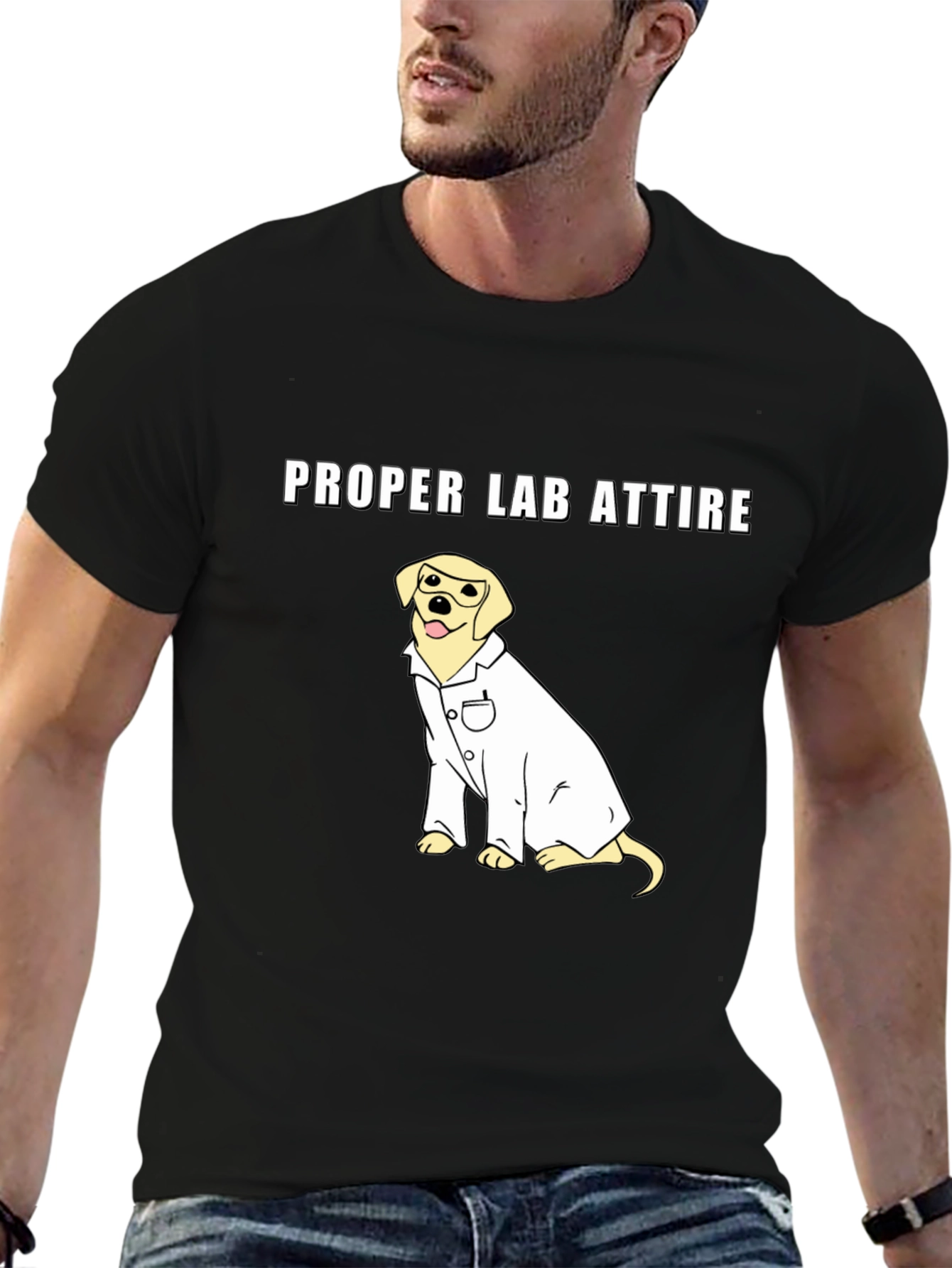 Black Proper Lab Attire Dog T-Shirt - Science Humor Tee view 6