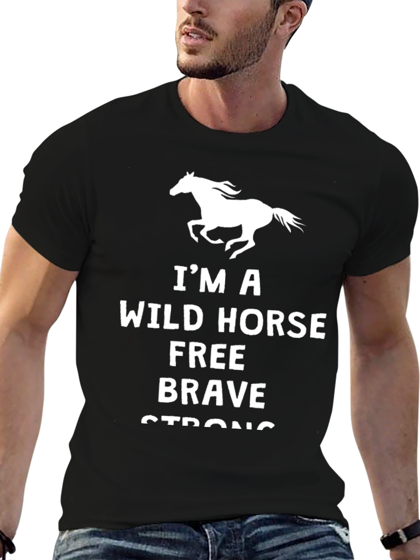 Black Wild Horse Tee: Free, Brave, Strong T-Shirt view 6