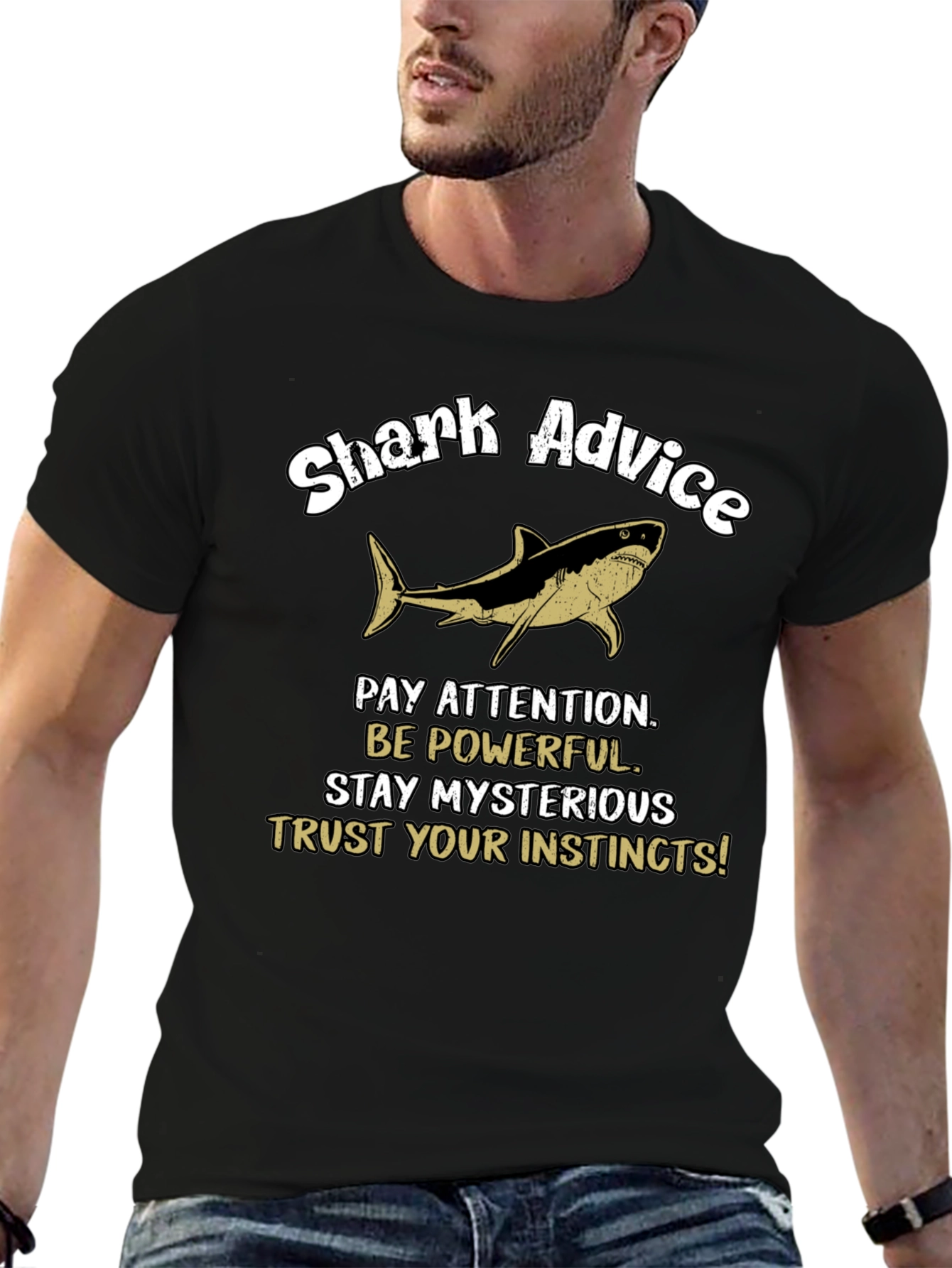 Black Shark Advice Graphic T-Shirt - Pay Attention Tee view 6