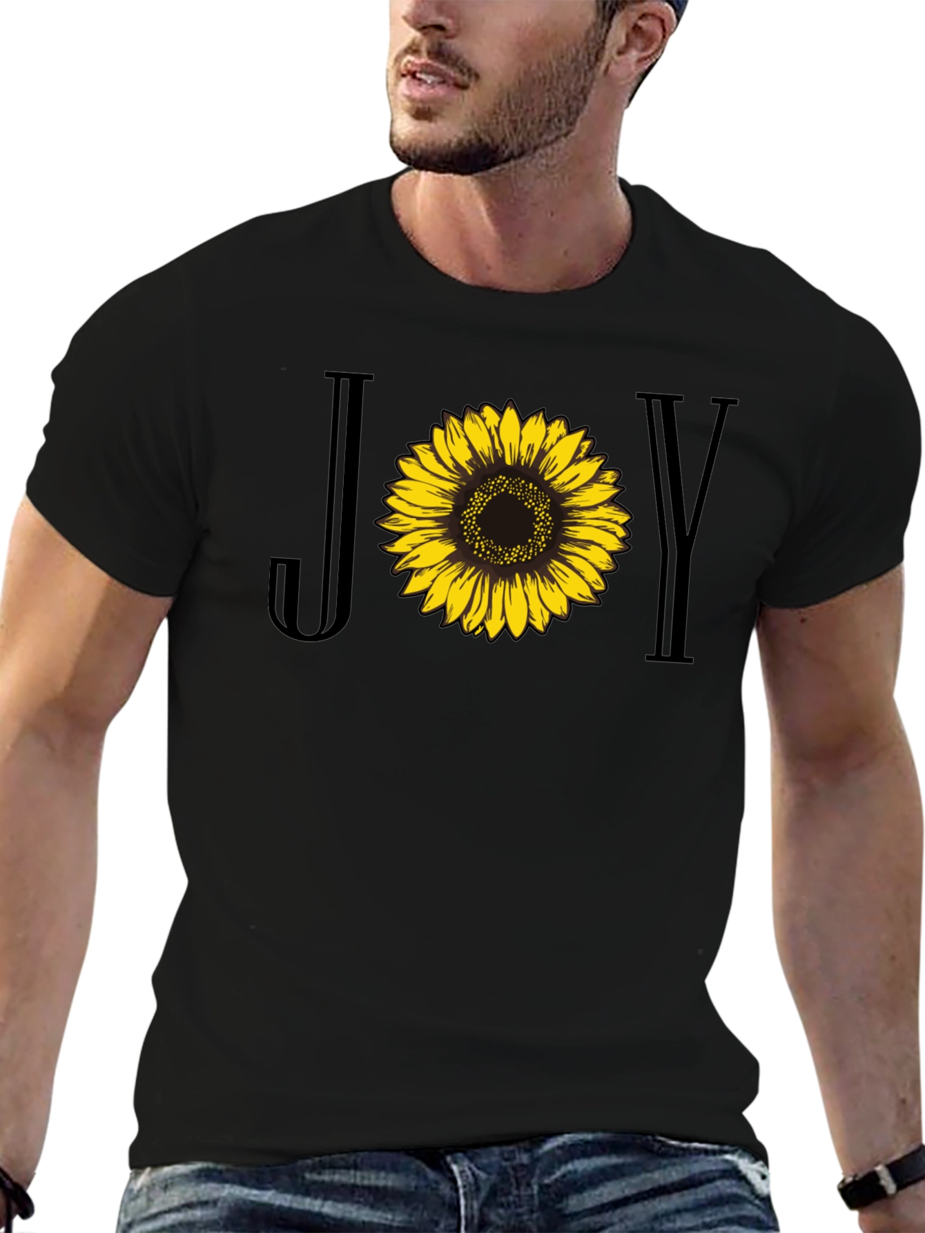 Black Joy Sunflower Graphic Tee - Black Cotton Blend view 6