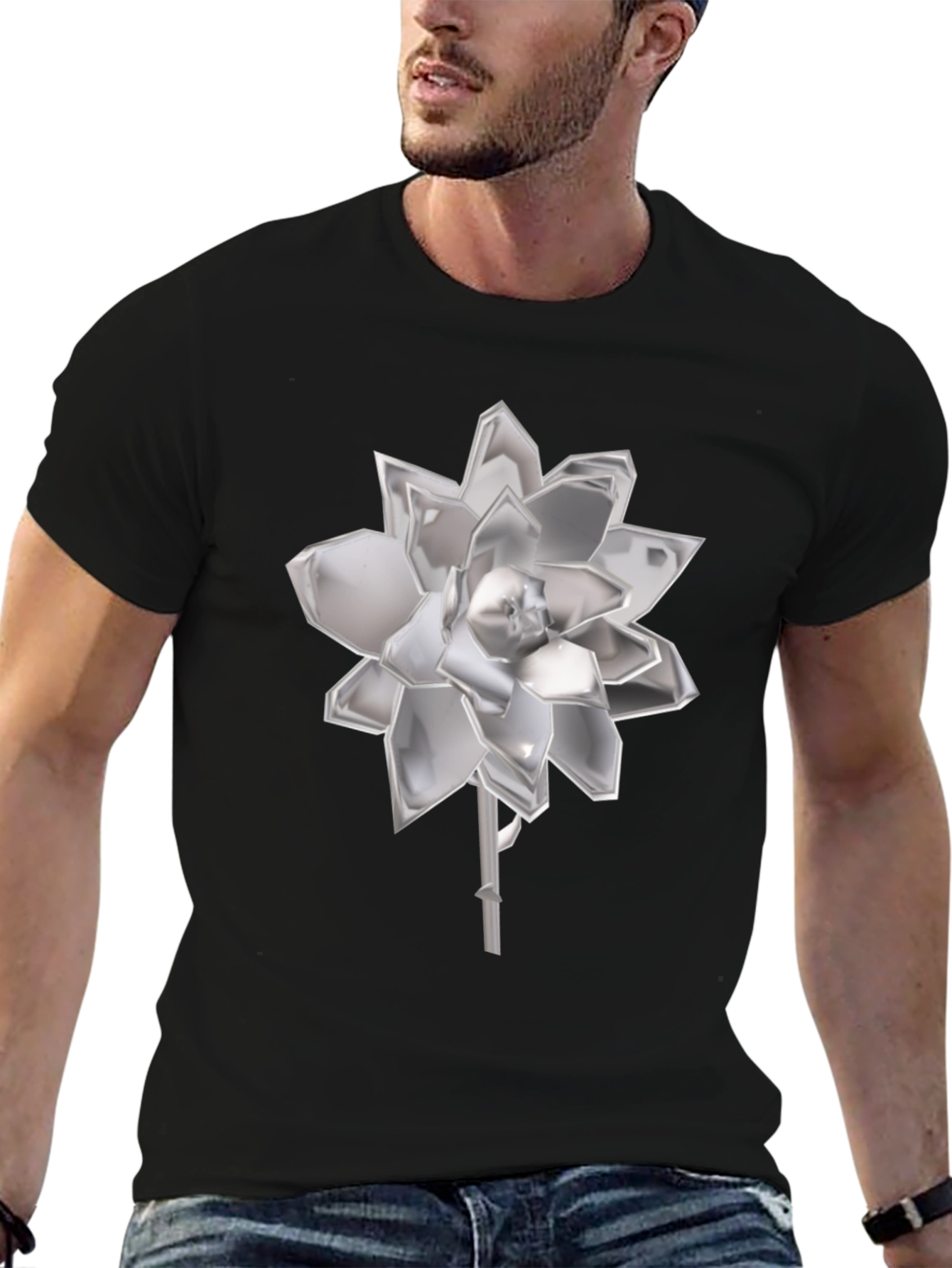 Black Modern Floral Graphic Tee - Sleek and Stylish view 6