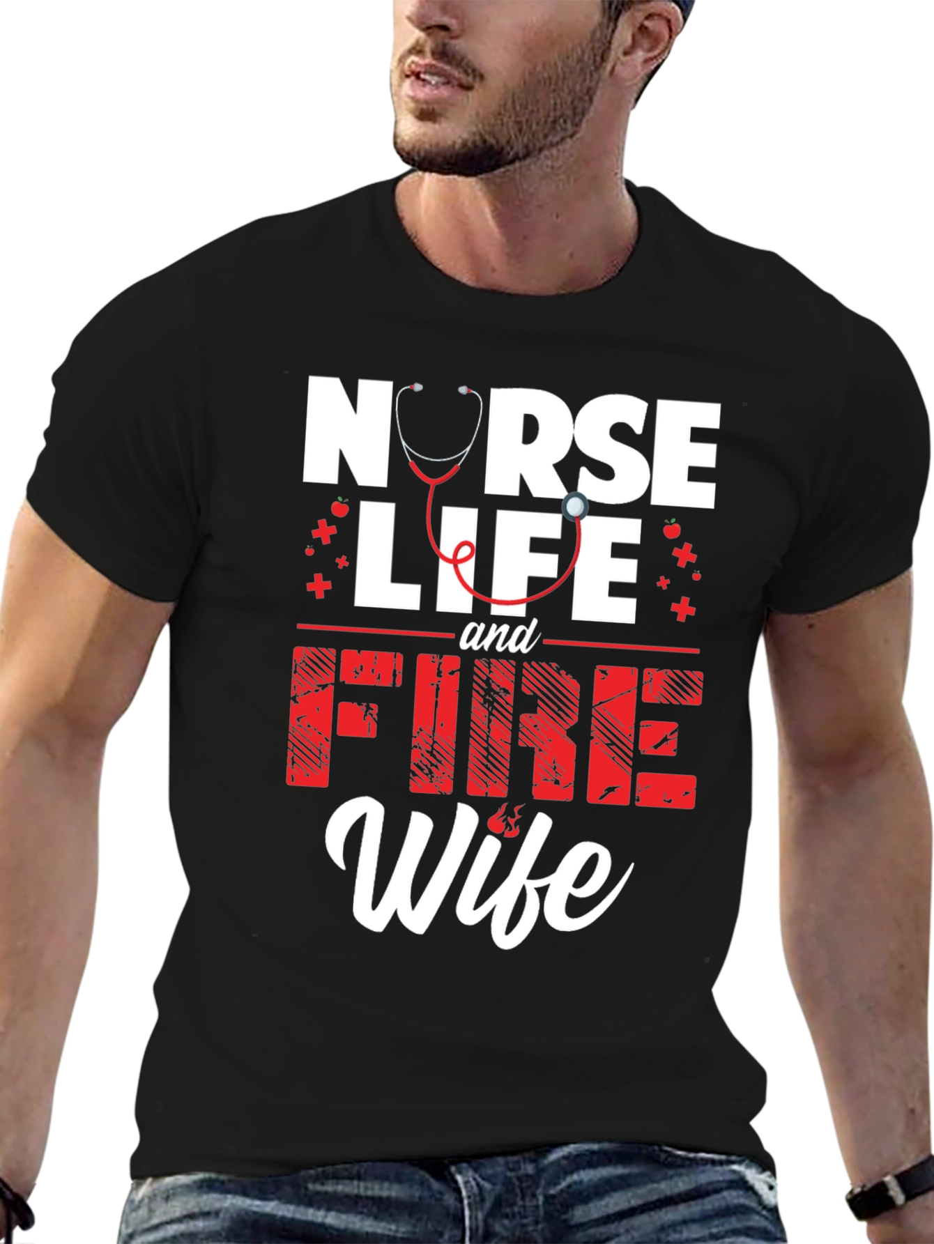 Black Nurse Life & Fire Wife Graphic T-Shirt view 6