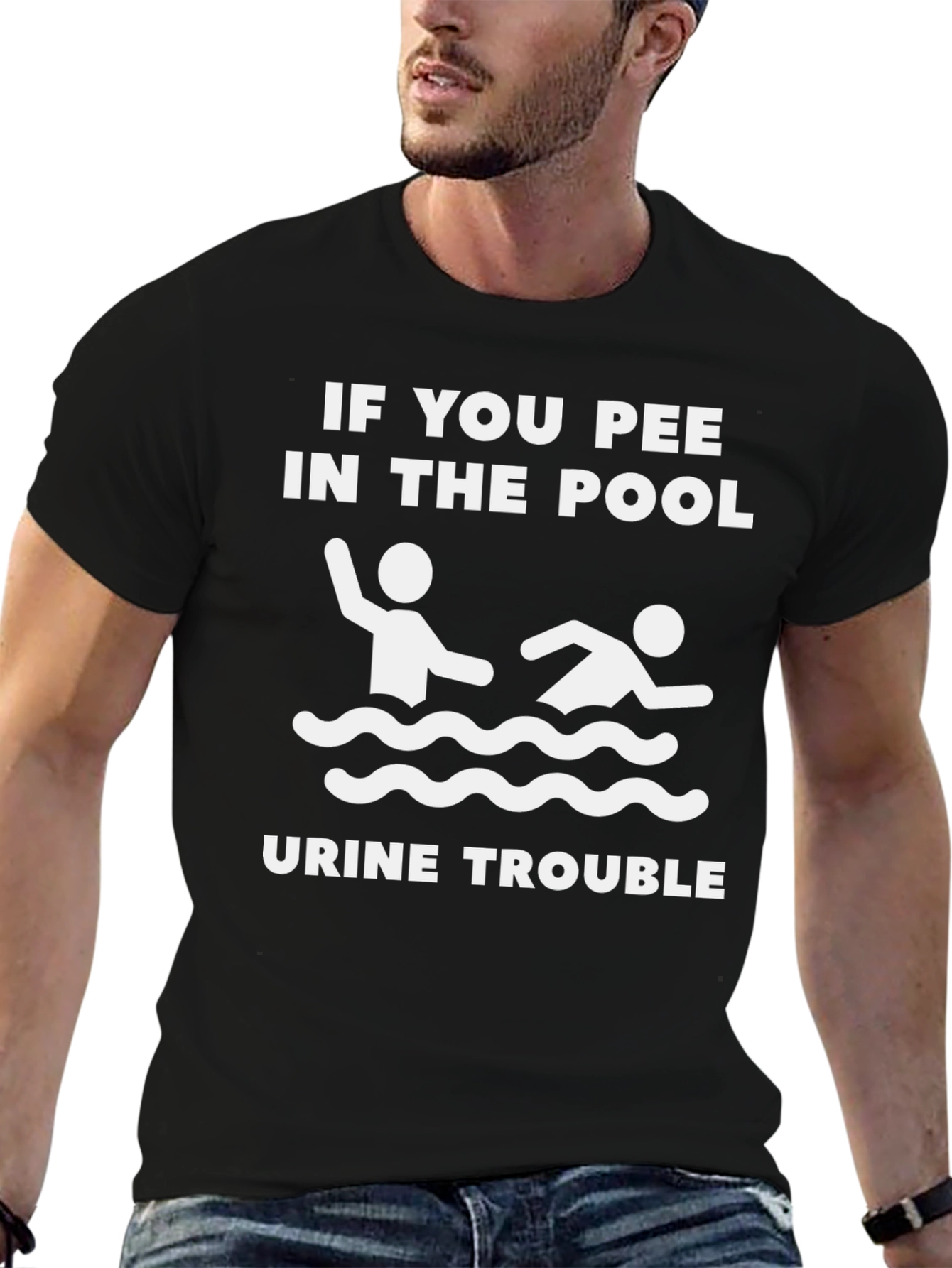 Black Funny Pool Pee T-Shirt - "Urine Trouble" view 6