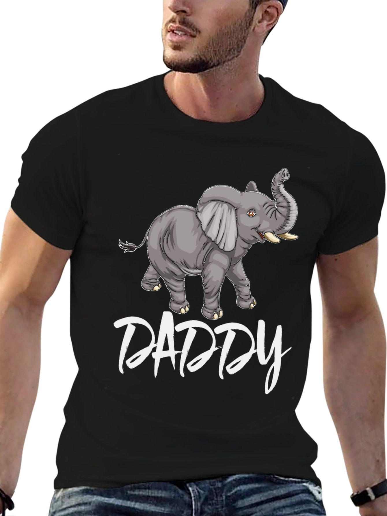 Black Daddy Elephant Graphic Tee - Black Cotton T-Shirt view 6