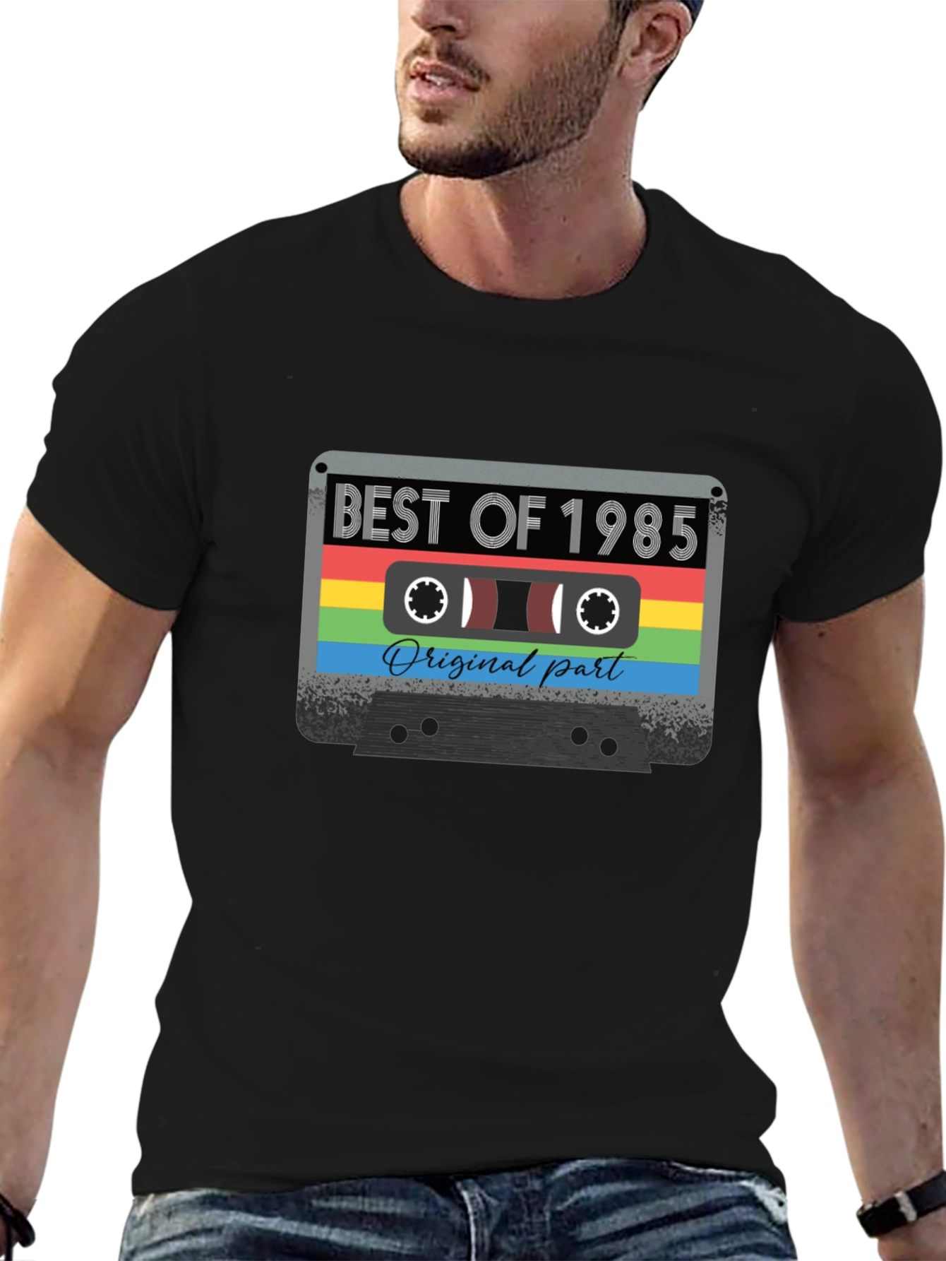Black Retro "Best of 1985" Cassette Graphic T-Shirt view 6