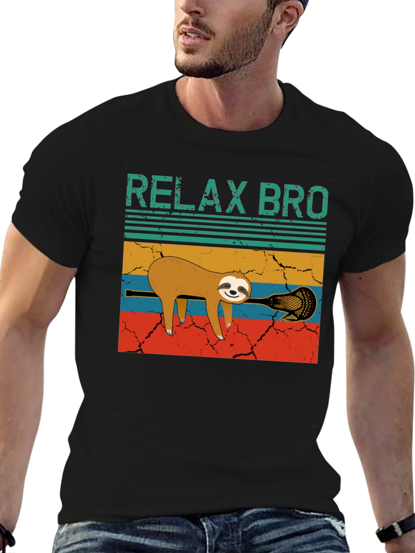 Black Relax Bro Sloth Lacrosse Graphic Tee view 6