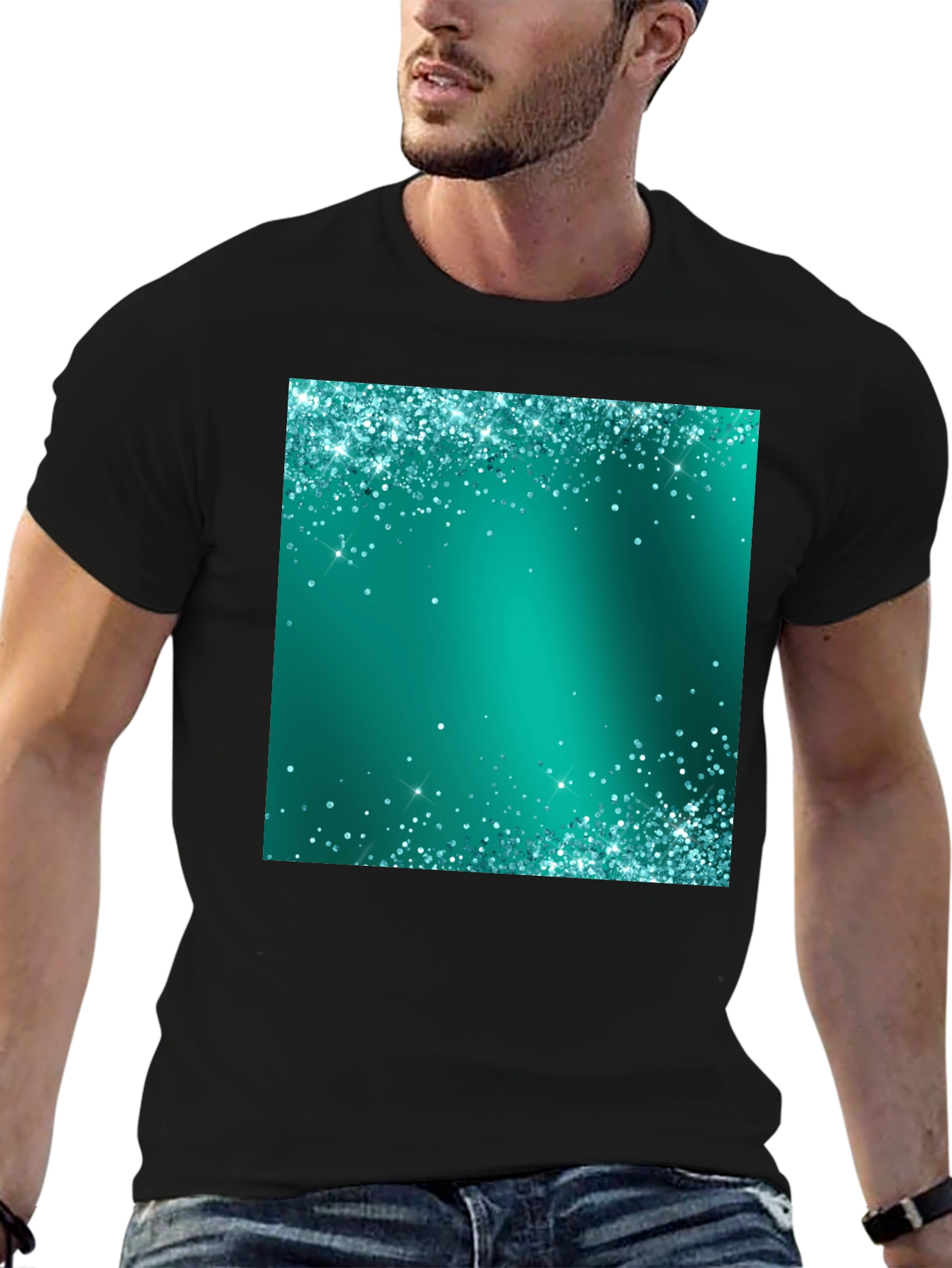 Black Emerald Sparkle Tee - Stylish Party Ready Black T-Shirt view 6