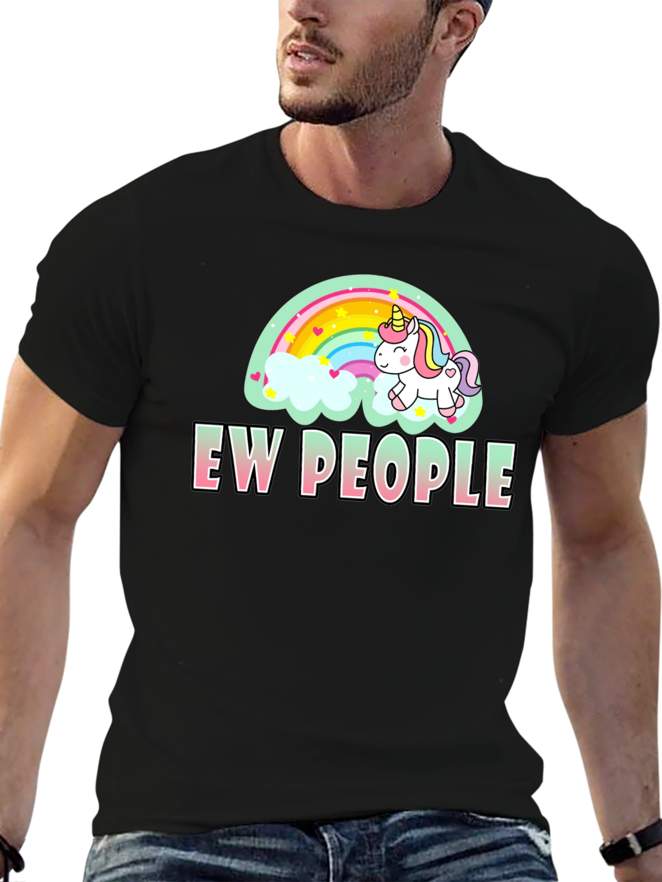 Black Ew People Unicorn Rainbow T-Shirt view 6