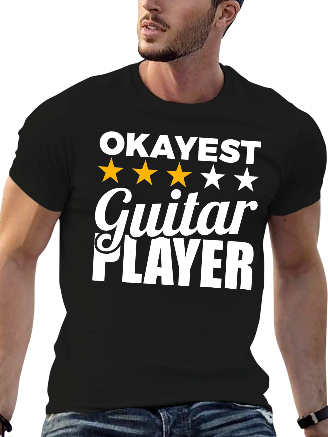 Black Okayest Guitar Player Graphic Tee - Black T-Shirt view 6