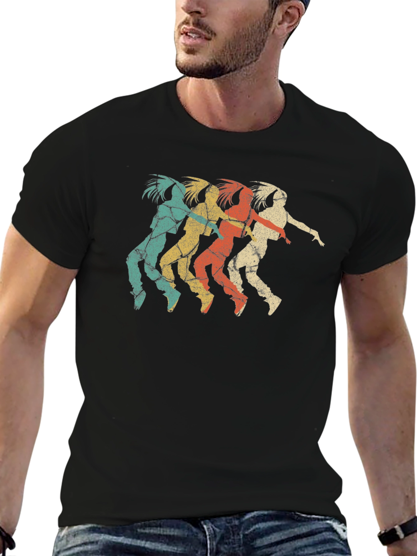 Black Retro Dancer Graphic Tee - Vintage Style Black T-Shirt view 6