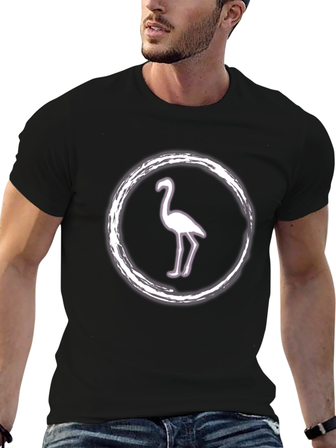 Black Flamingo Graphic Tee - Black Cotton Casual Wear view 6