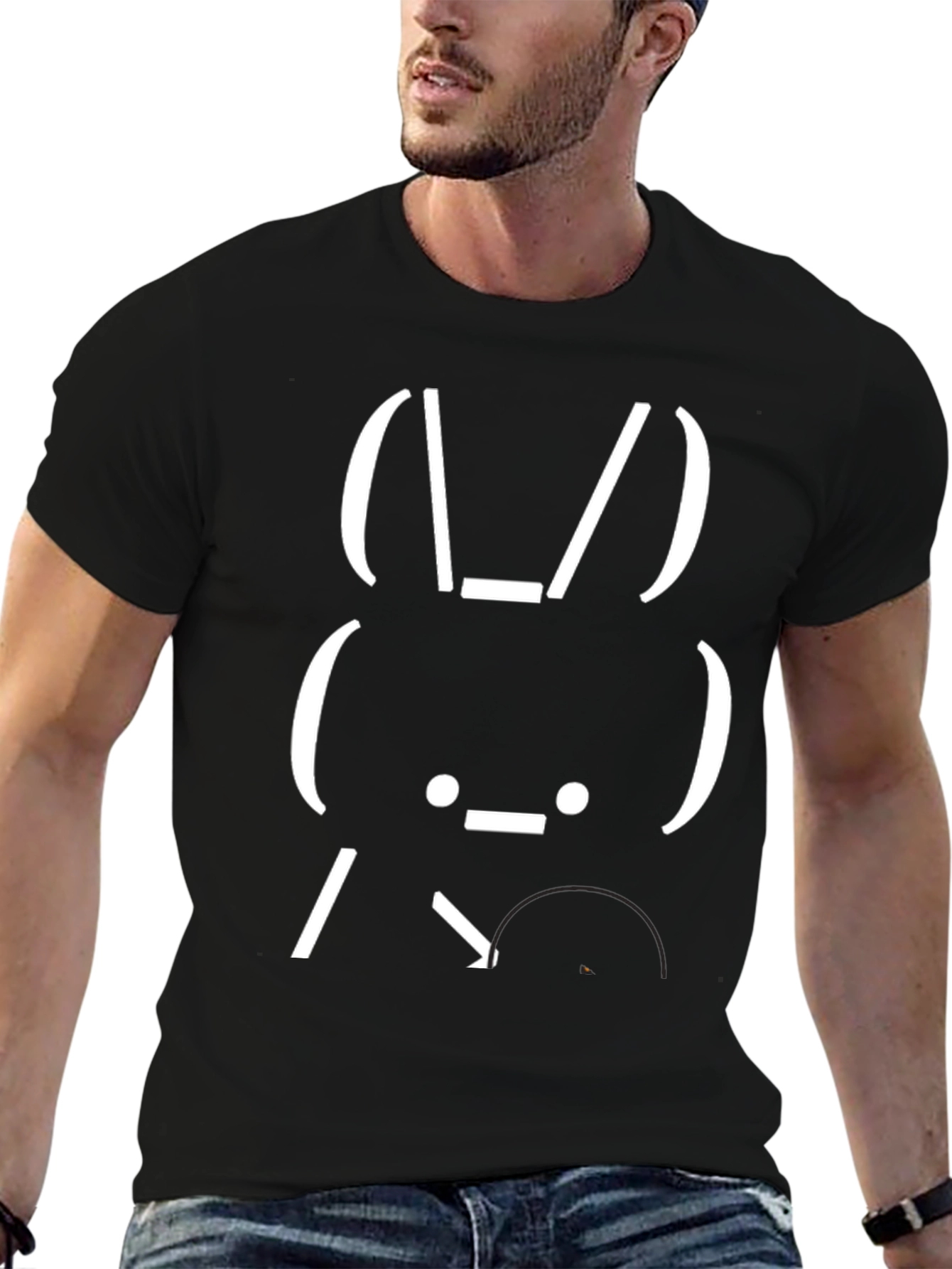 Black Funny Bunny ASCII Art Graphic T-Shirt - Black view 6