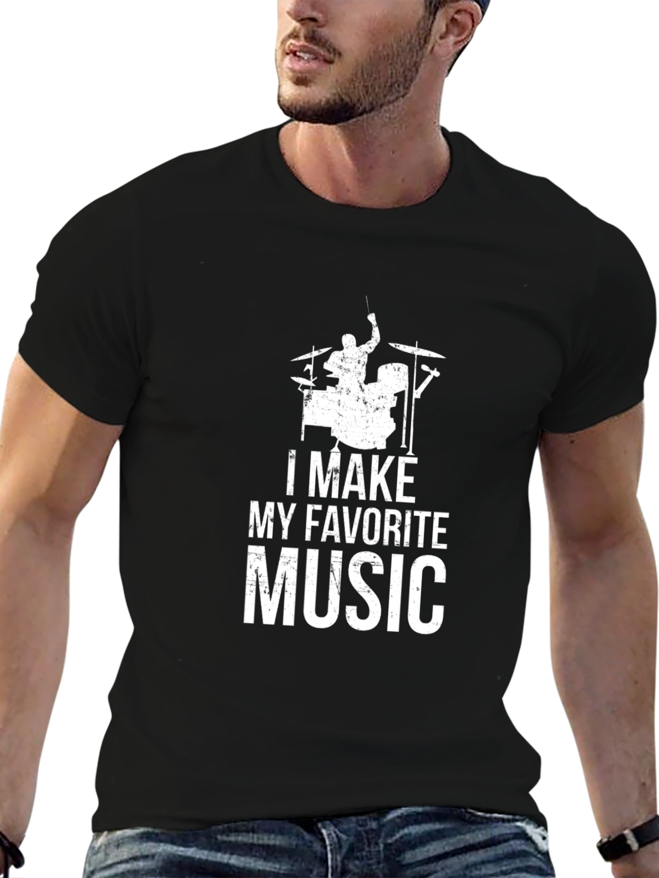Black I Make My Favorite Music Drummer Graphic Tee view 6