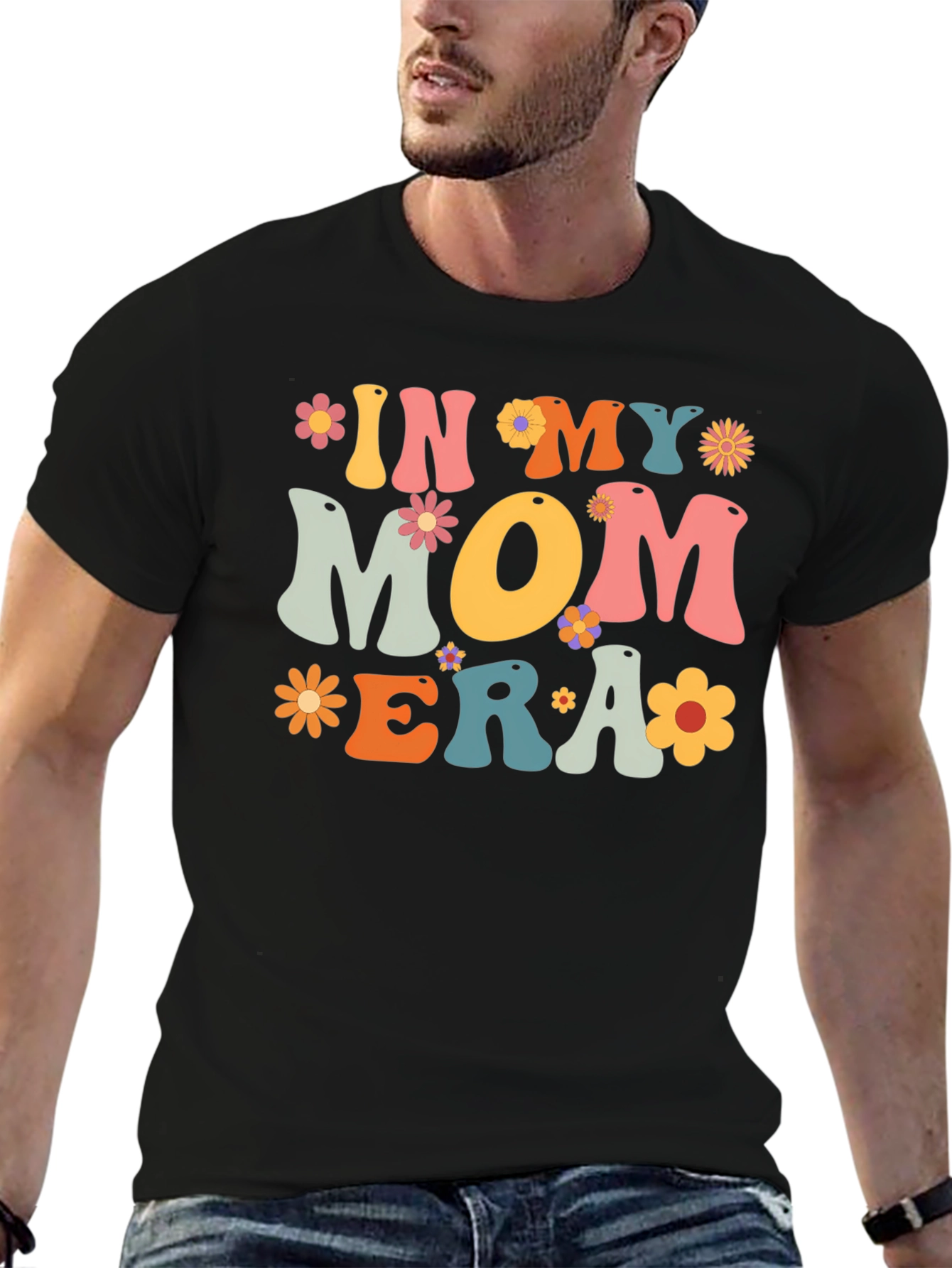Black In My Mom Era Graphic Tee - Retro Floral T-Shirt view 6