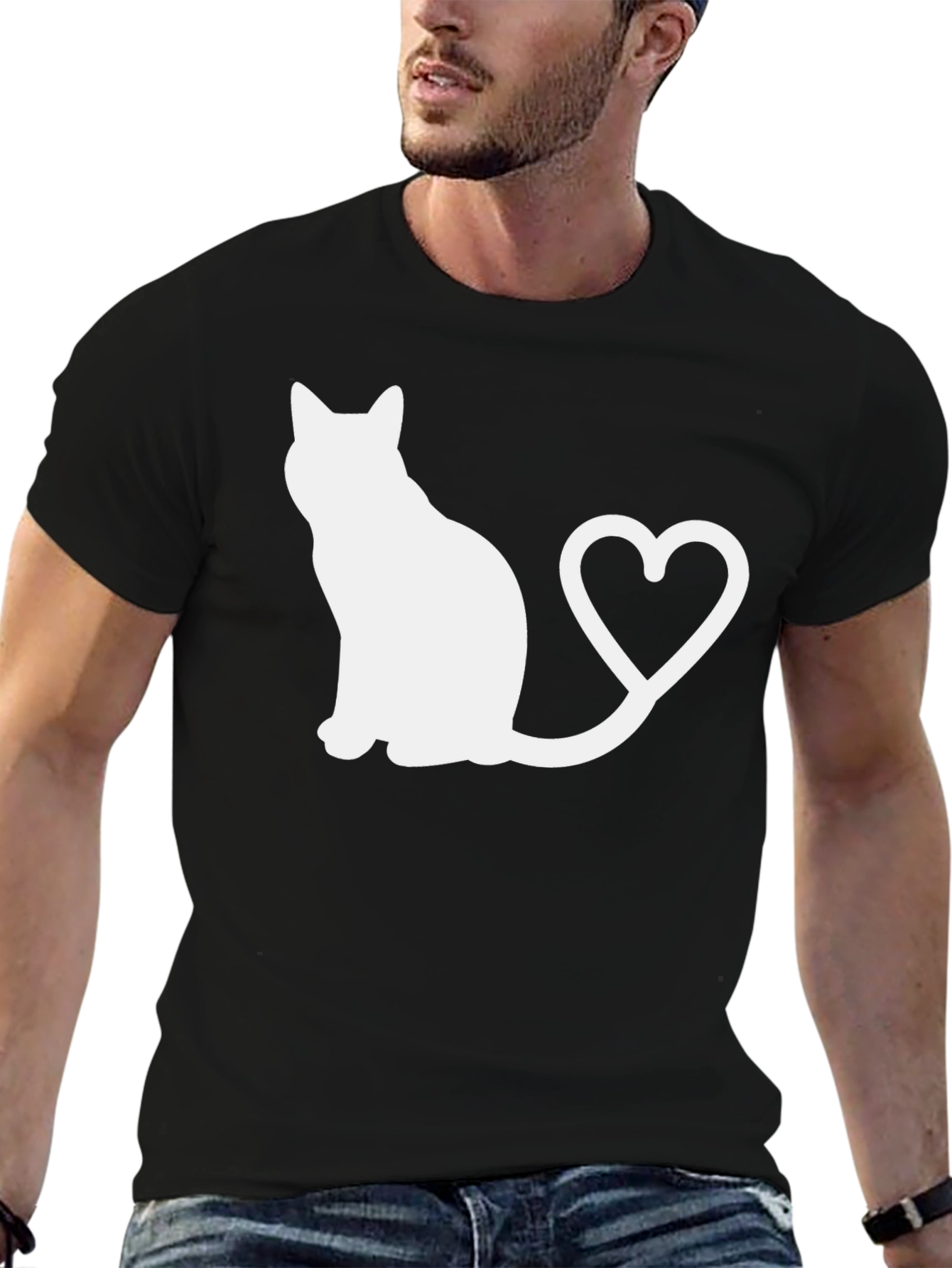 Black Cat Heart Tail Graphic T-Shirt view 6