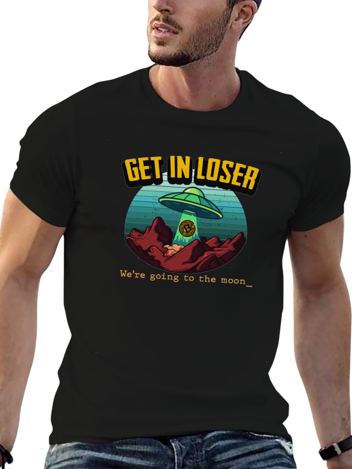 Black Get In Loser - UFO Bitcoin T-Shirt view 6