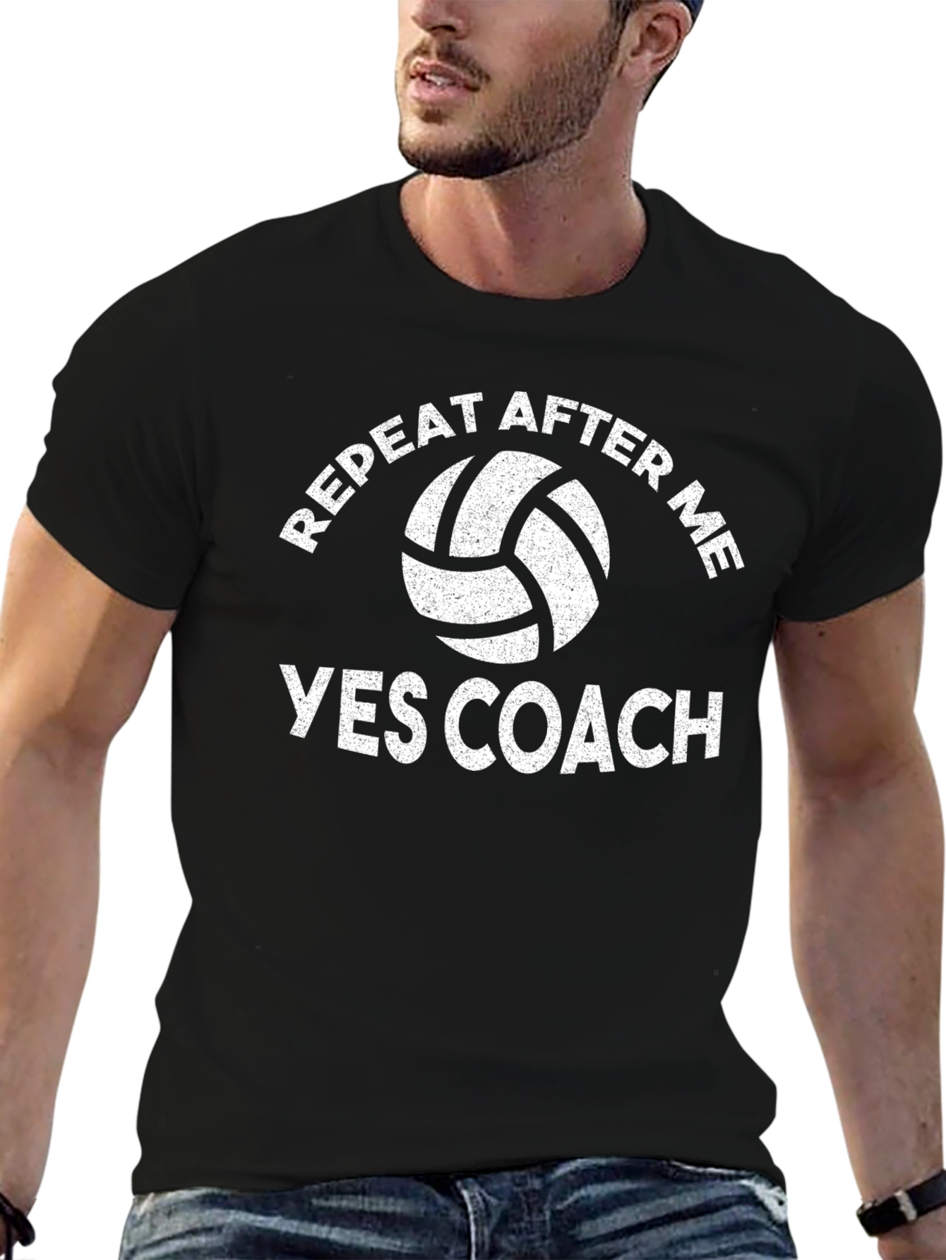 Black Volleyball Coach T-Shirt - Repeat After Me Yes Coach view 6