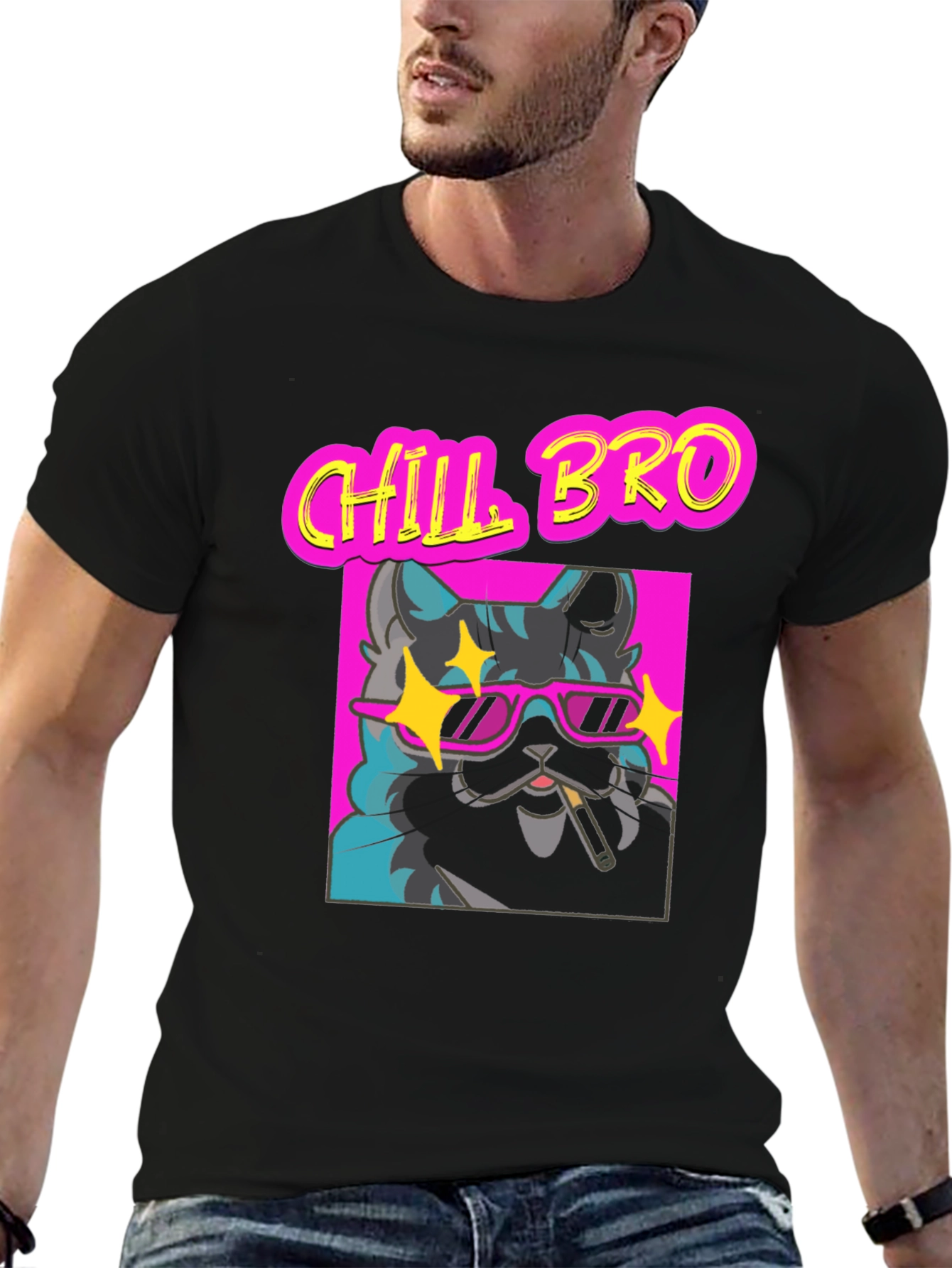 Black Chill Bro Cat Graphic T-Shirt - Relaxed Fit view 6