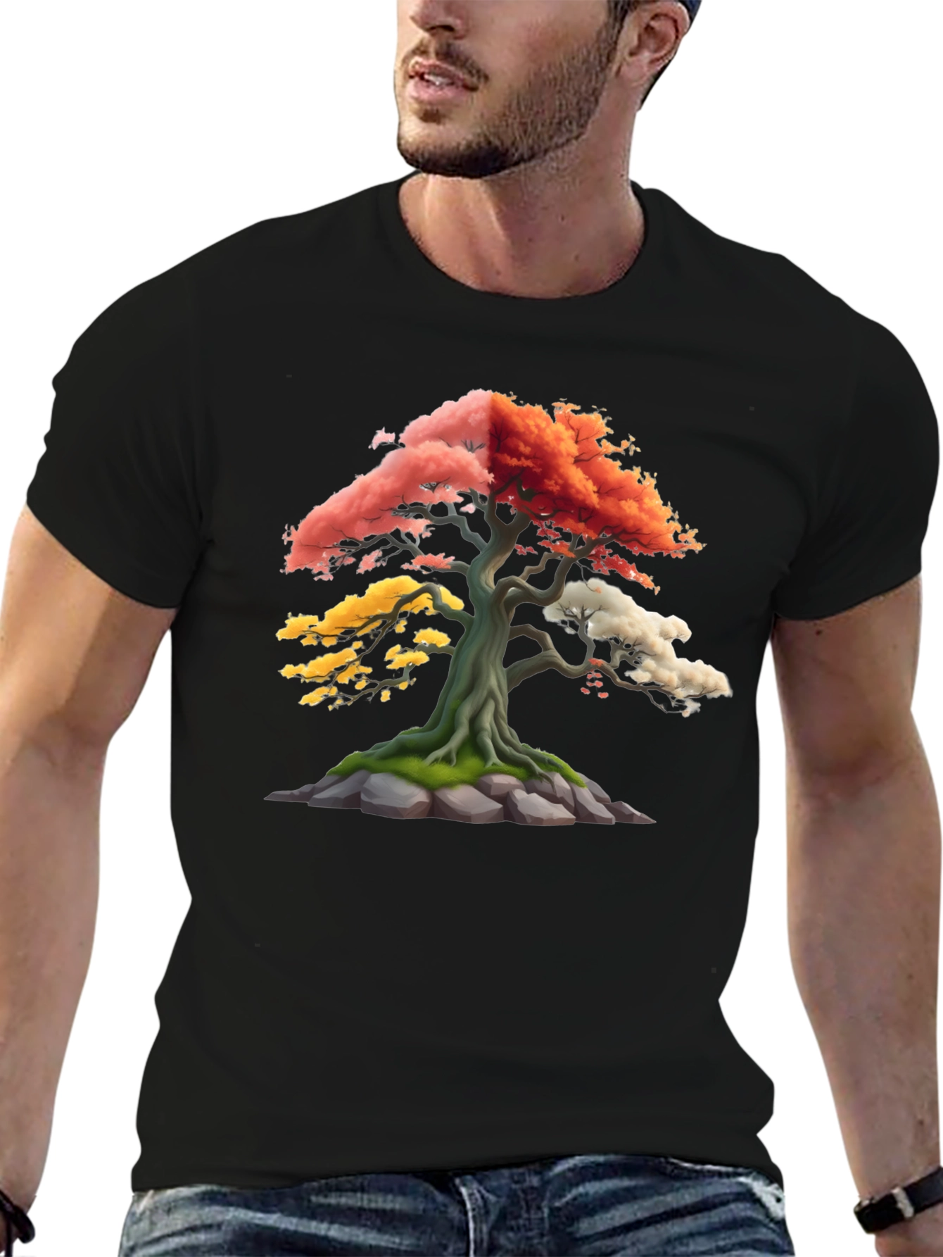 Black Colorful Bonsai Tree Graphic T-Shirt view 6