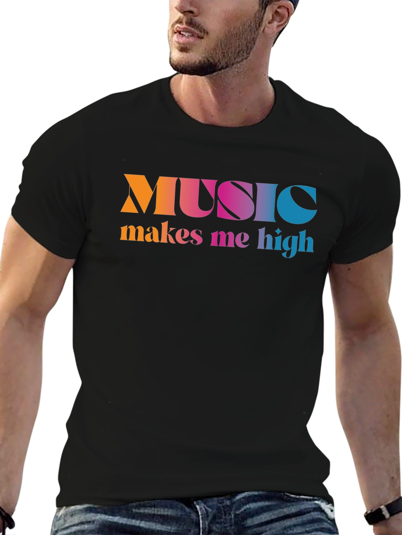 Black Music Makes Me High T-Shirt - Colorful Graphic Tee view 6
