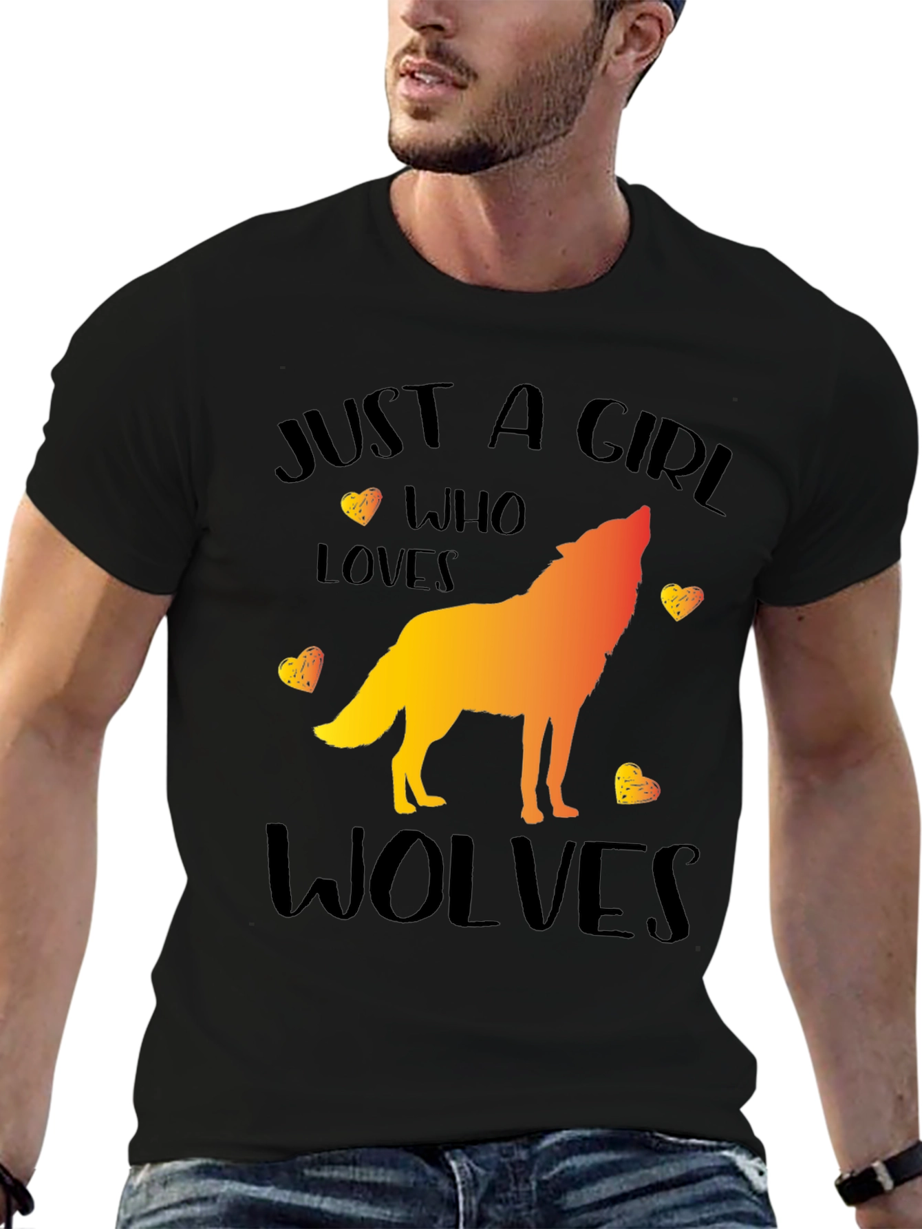 Black Just a Girl Who Loves Wolves Graphic T-Shirt view 6