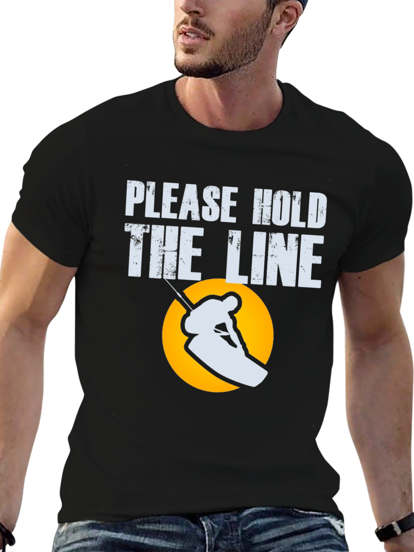 Black Please Hold the Line Skier Graphic Tee view 6