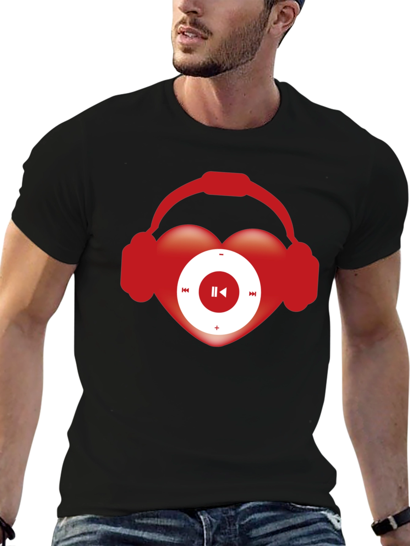 Black Music Lover T-Shirt Heart Headphones Audio Player view 6