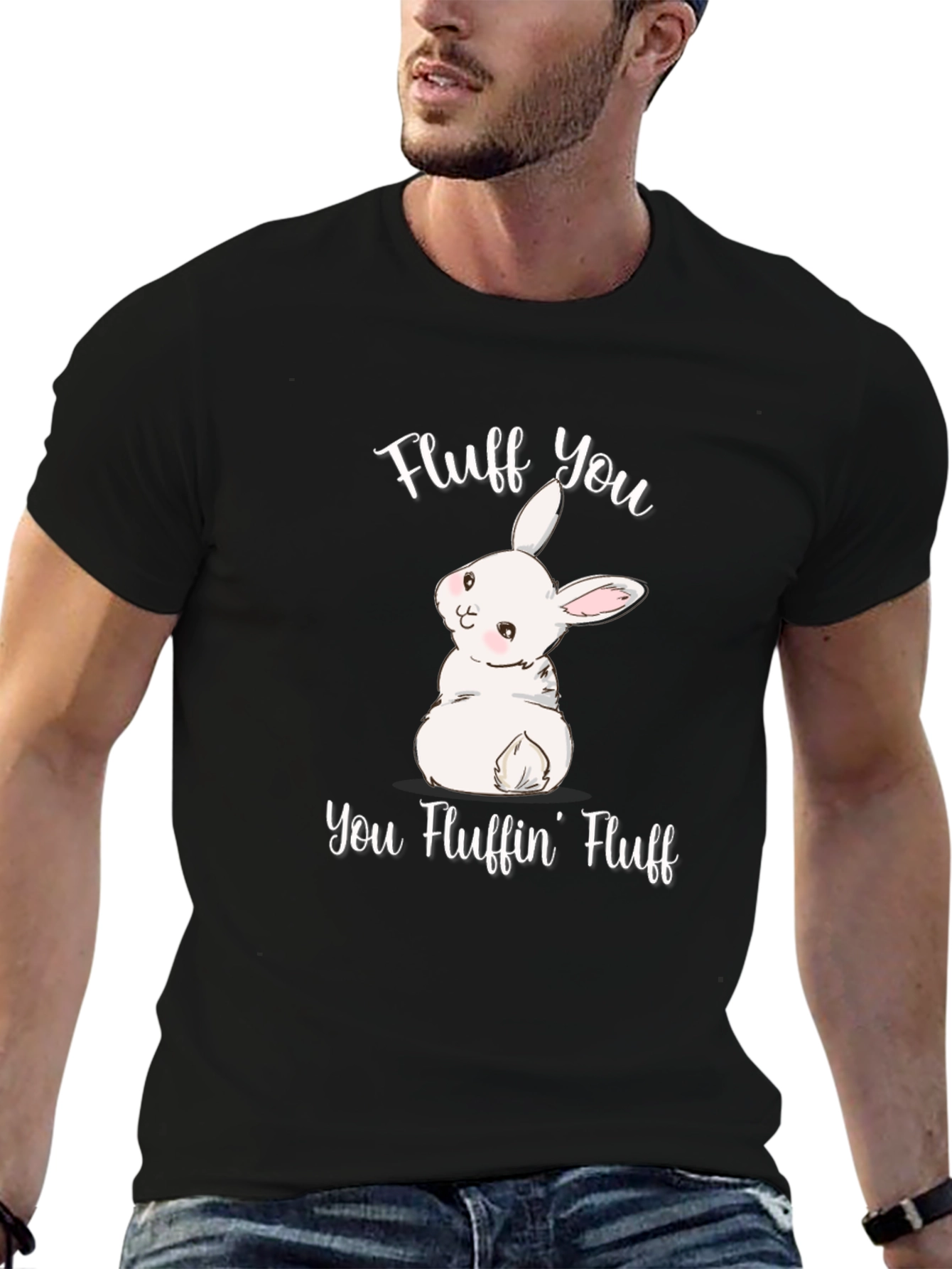 Black Fluff You T-Shirt: Bunny Humor Tee view 6