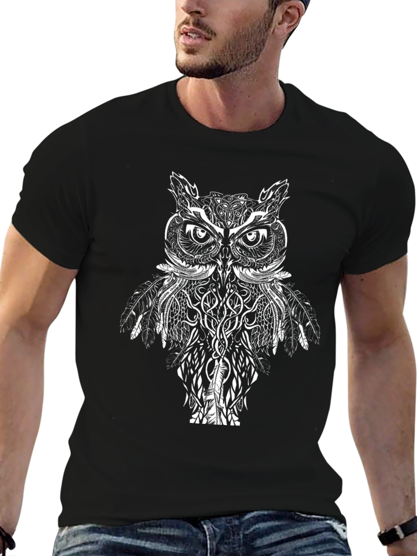 Black Owl Graphic Print Black T-Shirt view 6