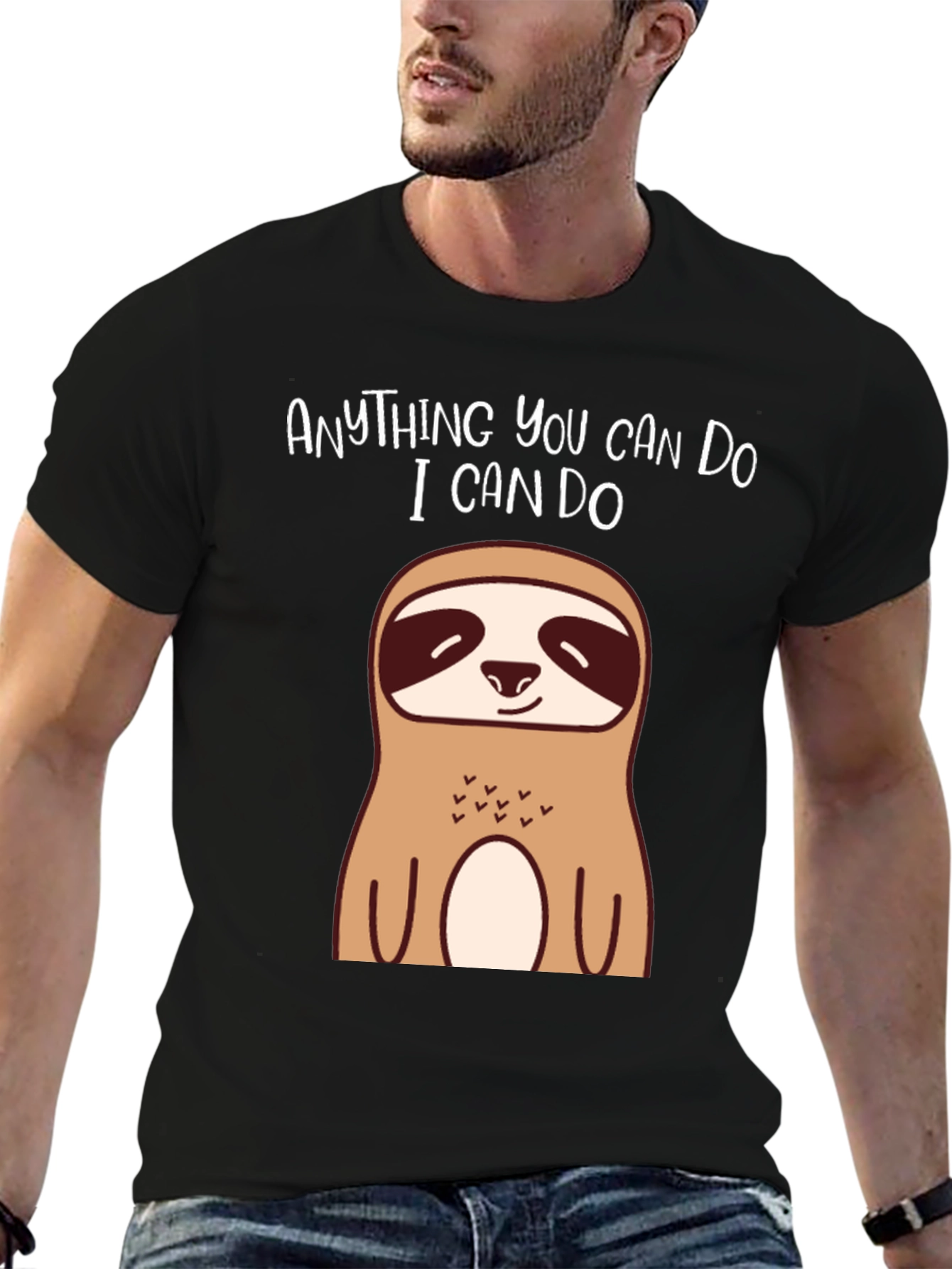 Black Funny Sloth T-Shirt - Anything You Can Do, I Can Do view 6