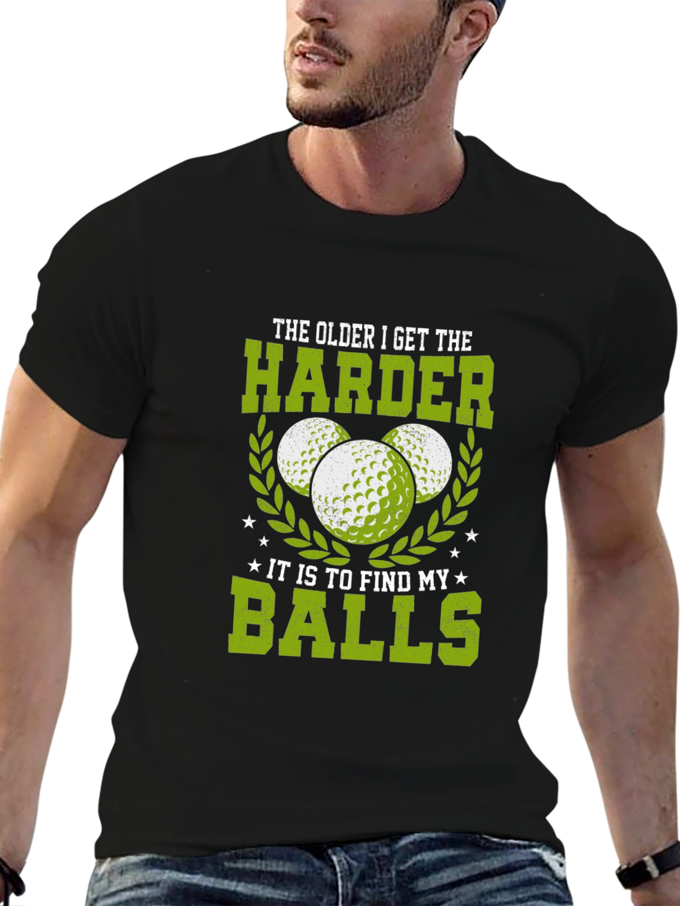 Black Funny Golf T-Shirt: Older Harder to Find Balls view 6
