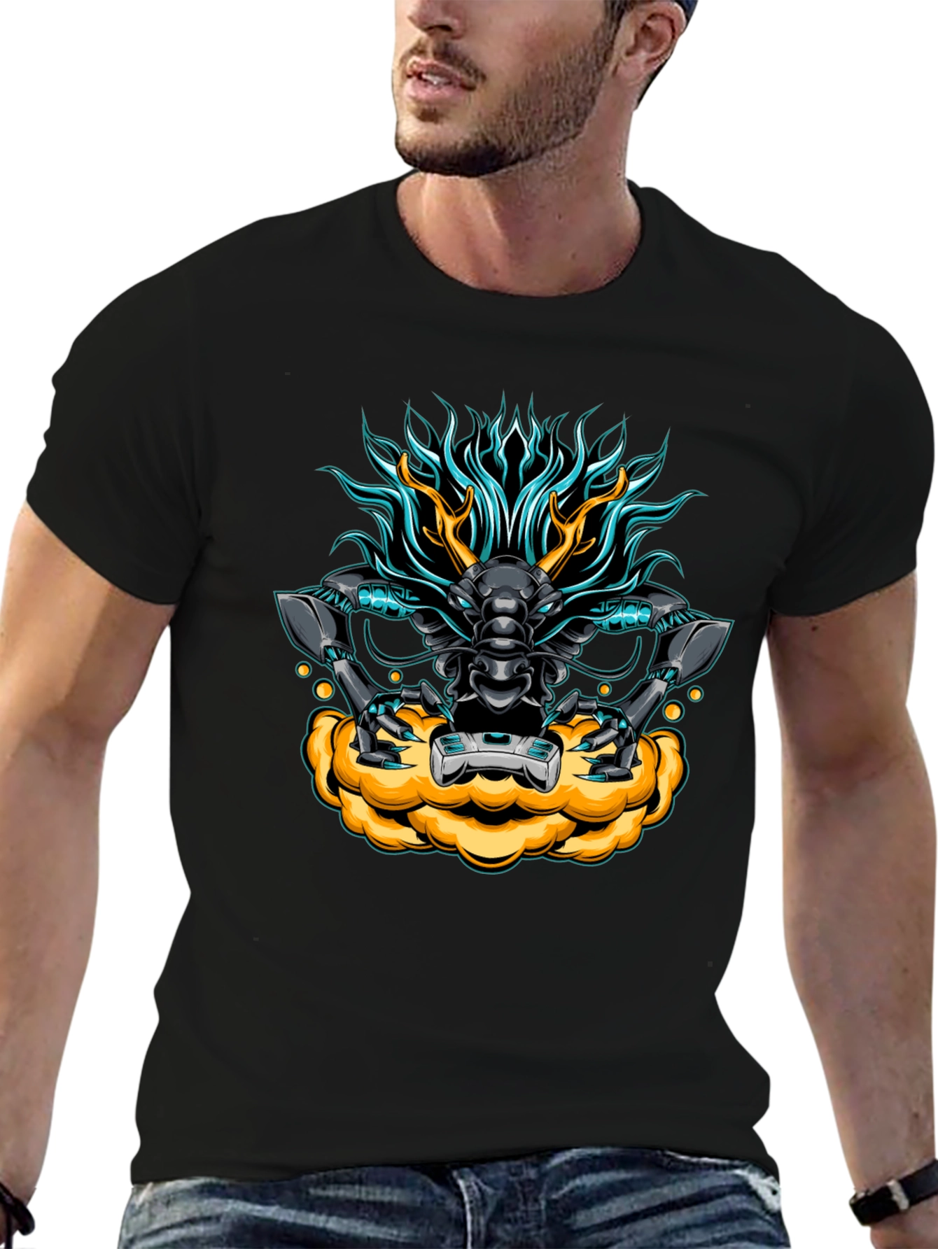Black Cyberpunk Dragon Graphic Tee - Black view 6