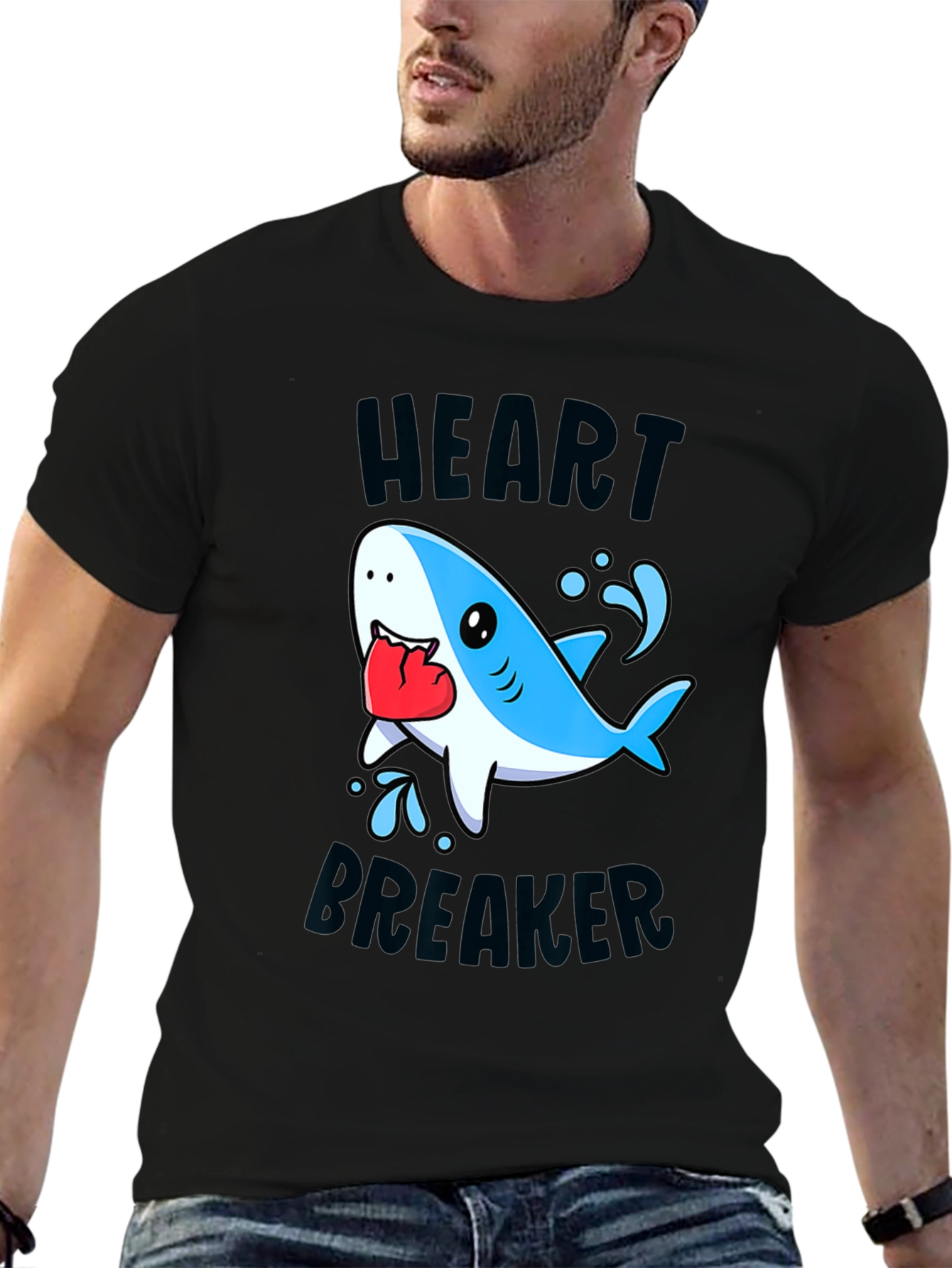 Black Heartbreaker Shark Graphic Tee - Soft Cotton Blend view 6