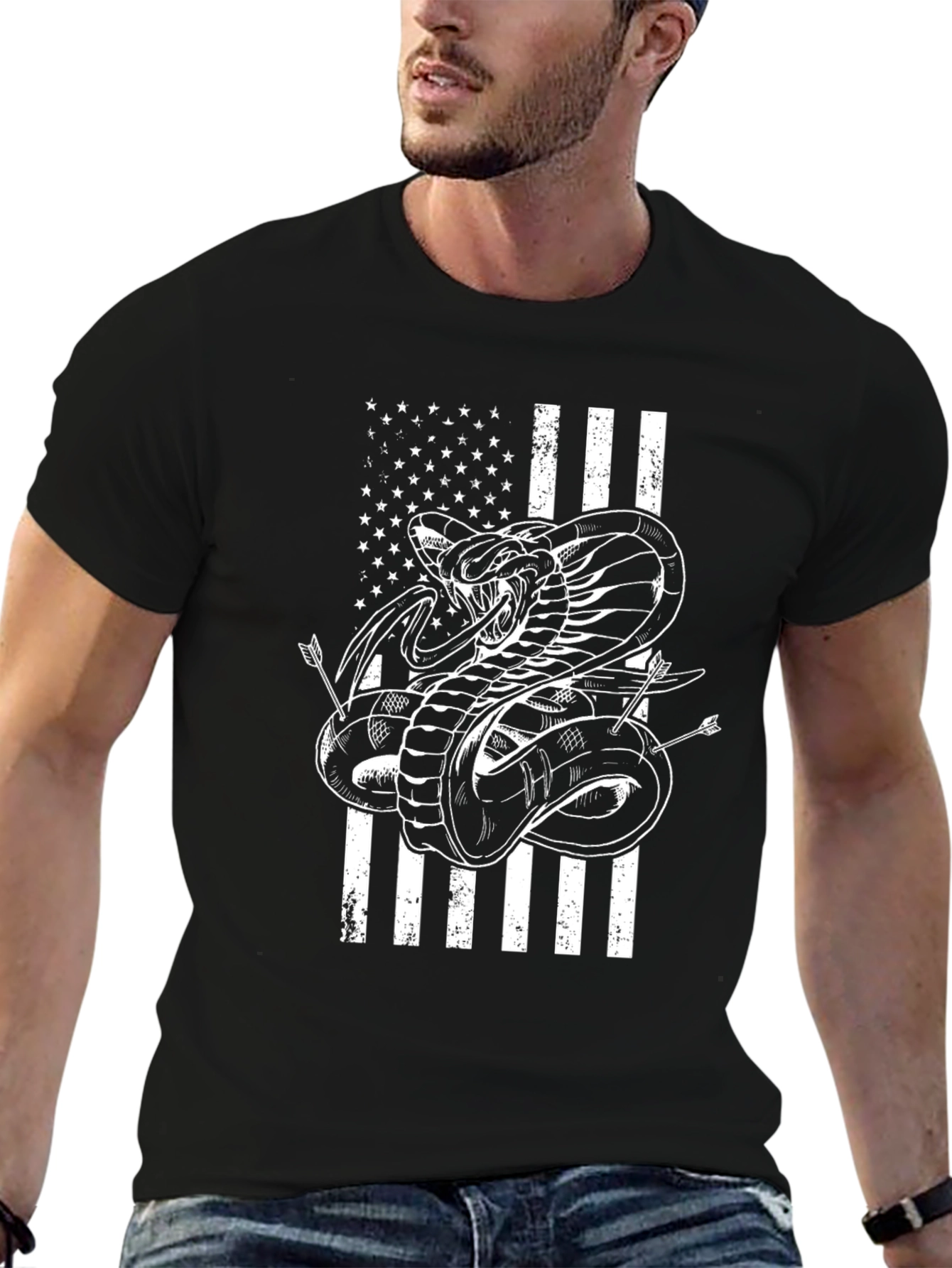 Black Cobra Snake American Flag Graphic T-Shirt view 6