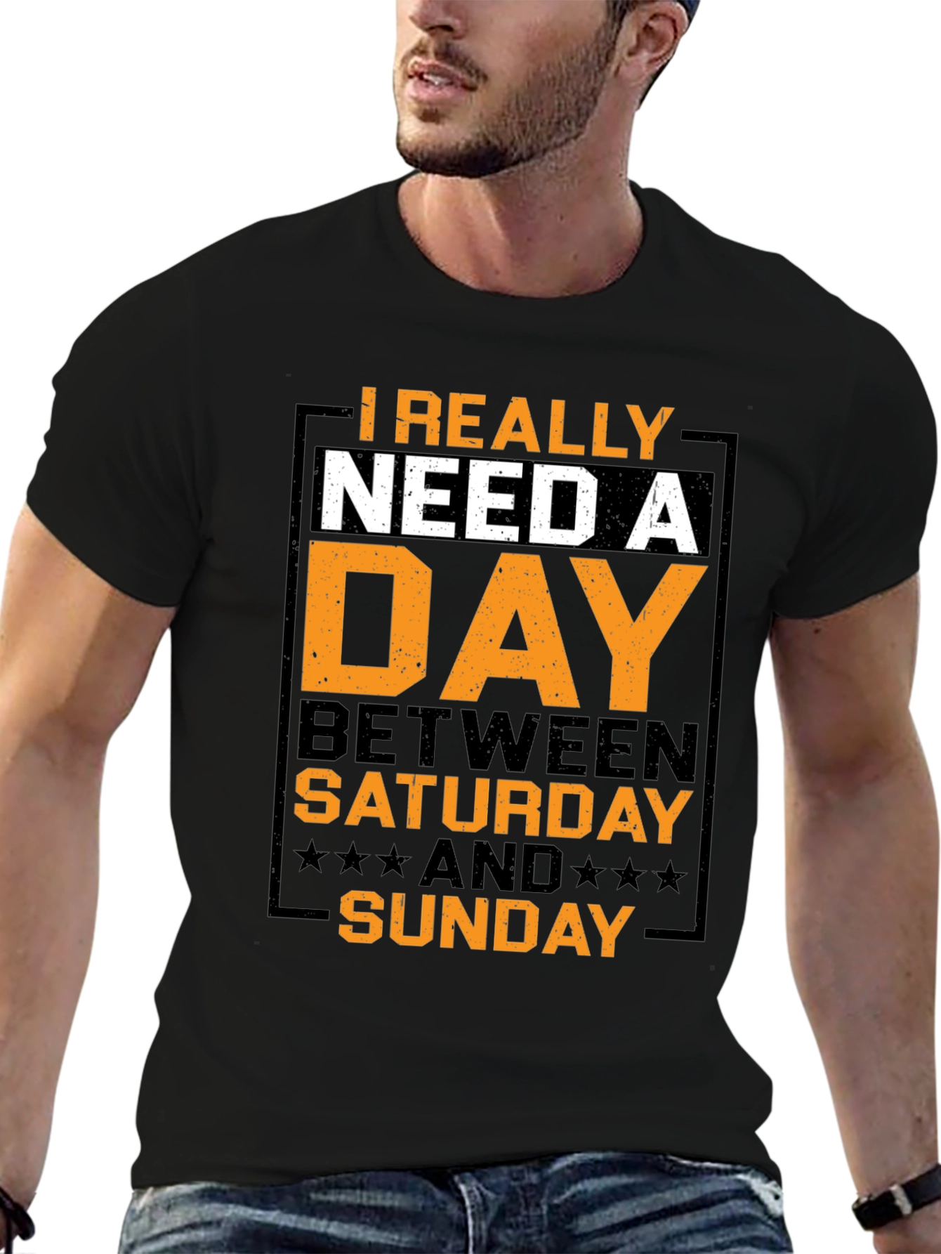 Black Humorous "Day Between" Graphic T-Shirt view 6