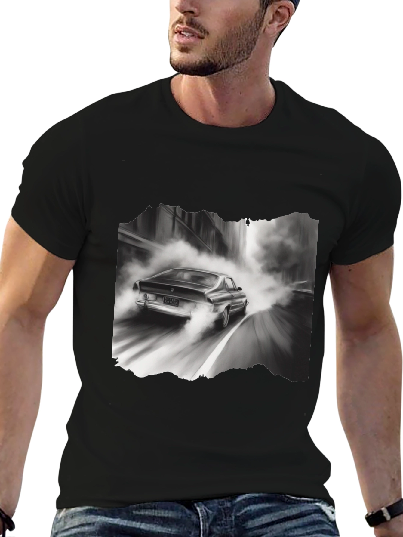 Black Retro Car Graphic Tee - Black Cotton Blend T-Shirt view 6