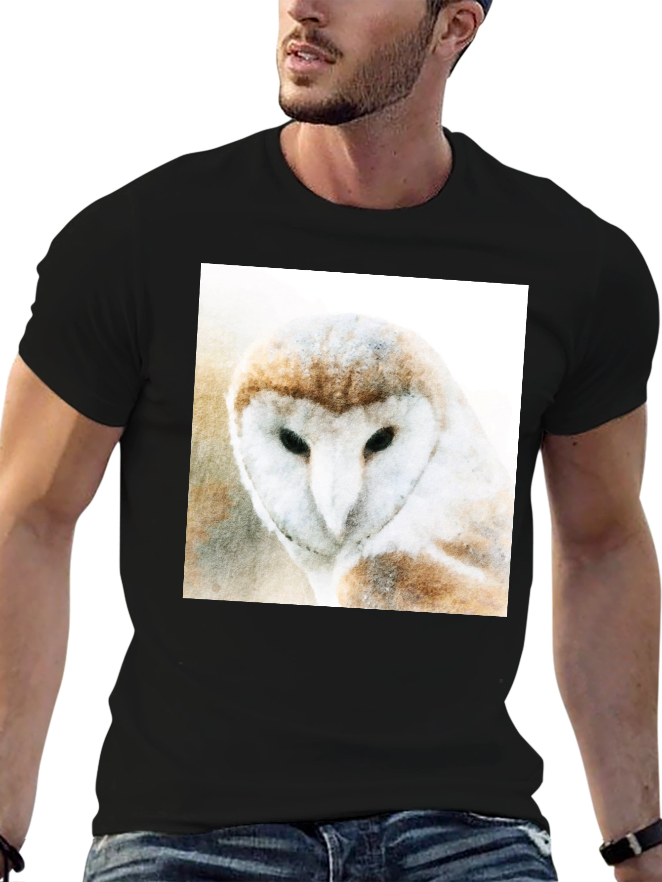 Black Owl Graphic Print Black T-Shirt view 6