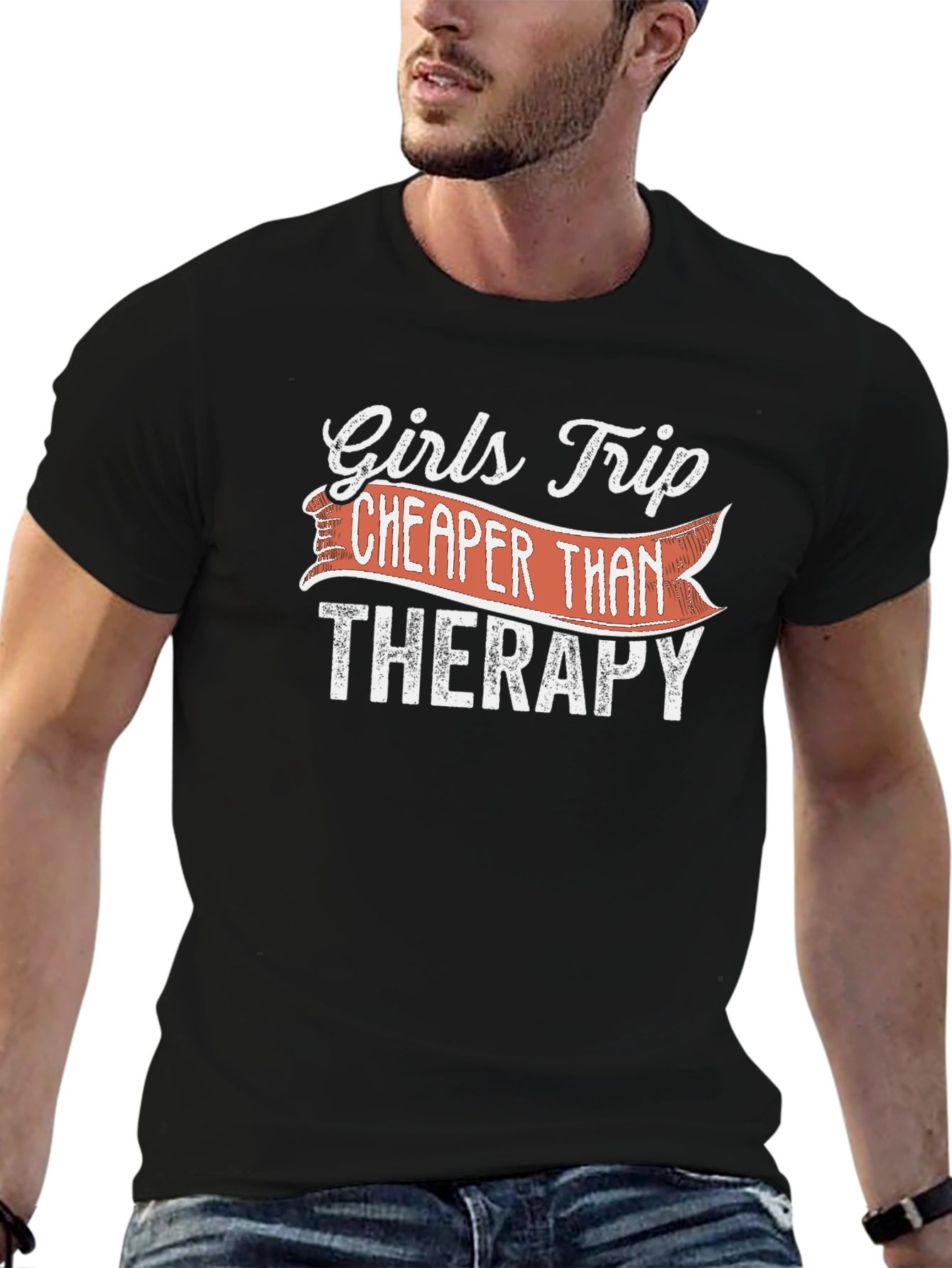 Black Girls Trip Cheaper Than Therapy Black T-Shirt view 6