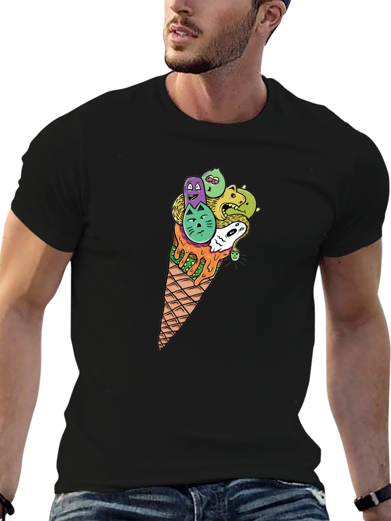 Black Funky Ice Cream Cone Graphic Tee - Black view 6