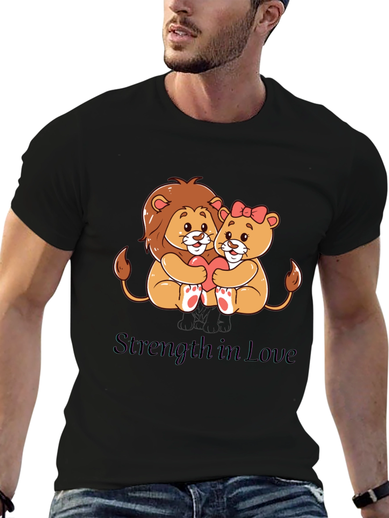 Black Lion Love T-Shirt - Strength in Love Design view 6