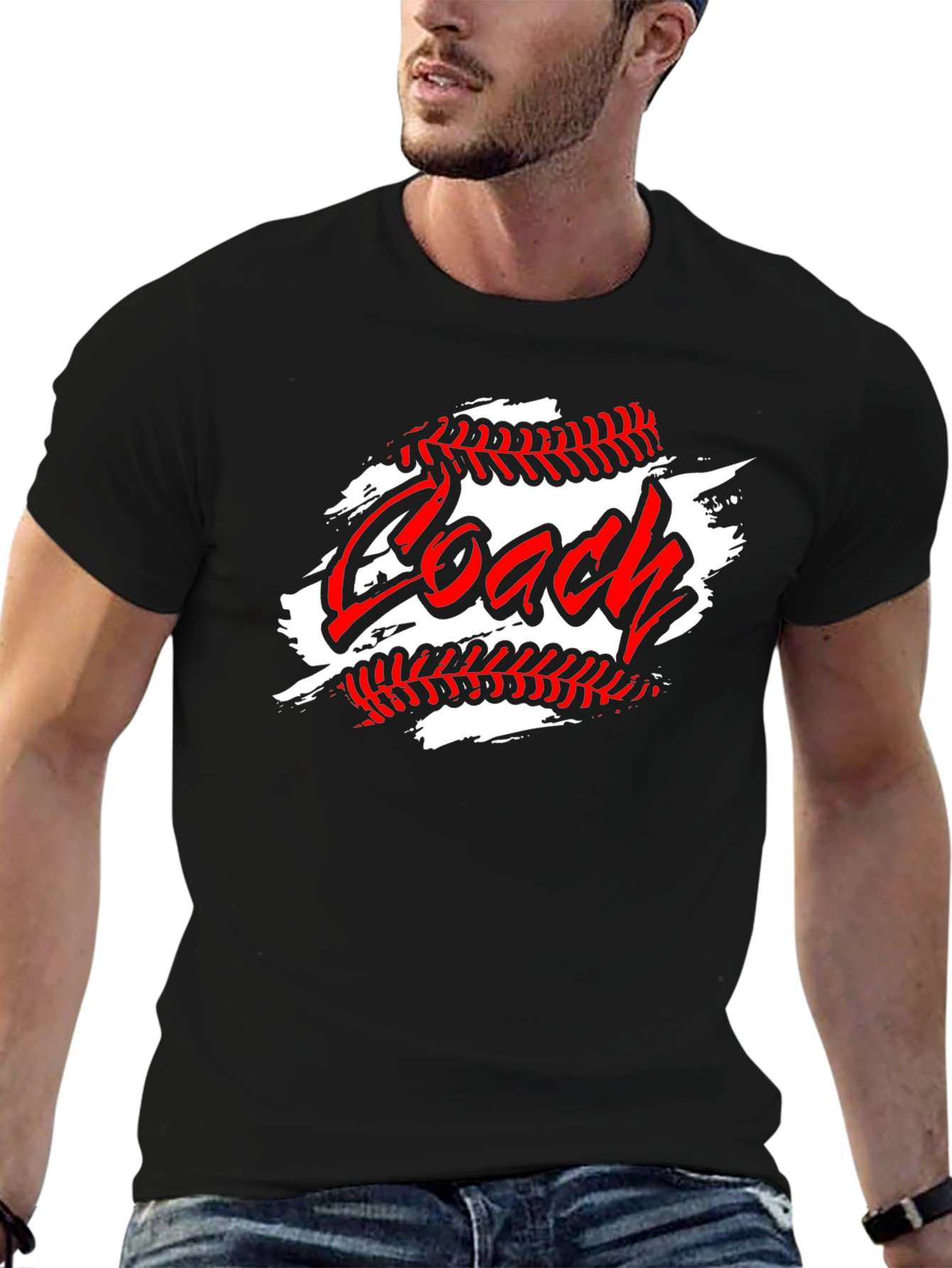 Black Baseball Coach T-Shirt - Sporty Crew Neck Tee view 6