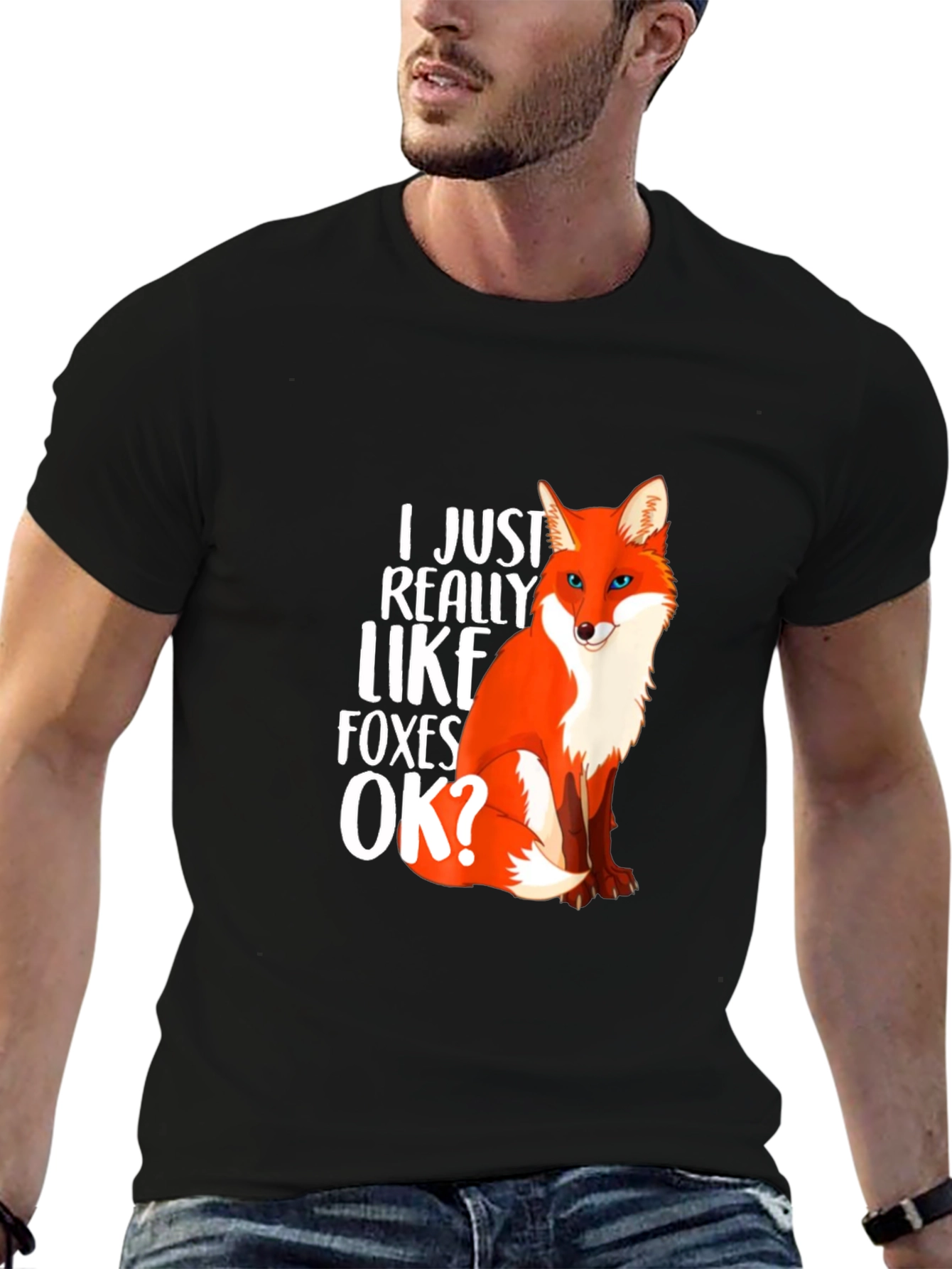 Black I Just Really Like Foxes OK? Graphic T-Shirt view 6