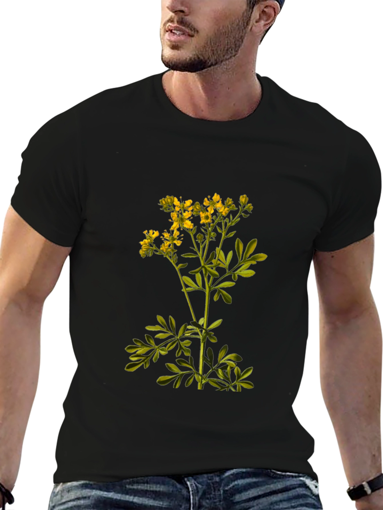 Black Botanical Print Black T-Shirt view 6